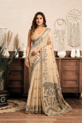 Jyoti Fashion Women's Cream Modal Art Silk Warli Work Saree with Blouse