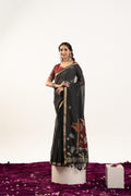 Jyoti Fashion Women's Black Soft Muga Cotton Zari Woven Saree with Blouse