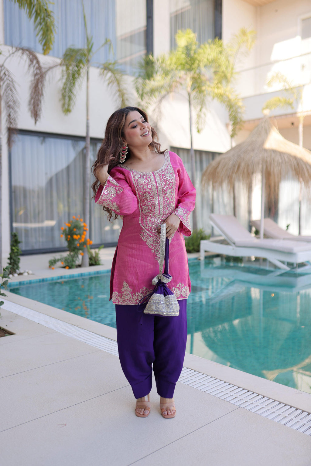 Jyoti Fashion Pink Viscose Embroidered Designer Kurta Set with Batwa