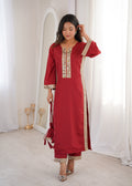 Jyoti Fashion Maroon Natural Crepe Real Mirror Lace Work Designer Kurta Set with Batwa