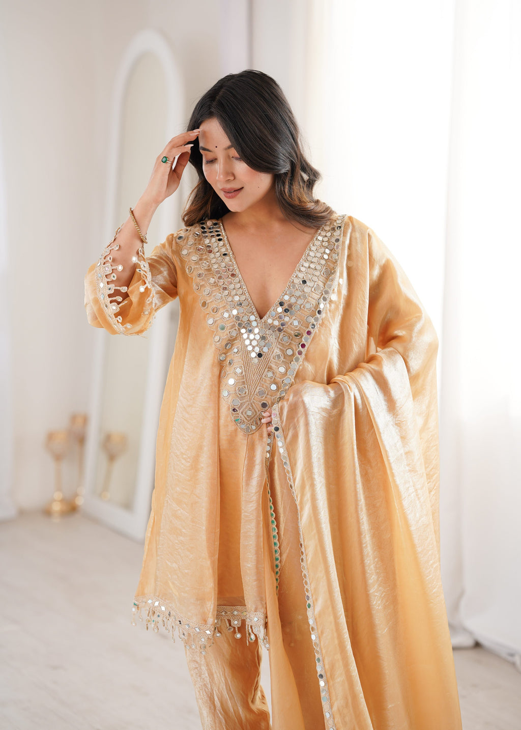 Jyoti Fashion Beige Fendy Embroidered Designer Kurta Set With Dupatta