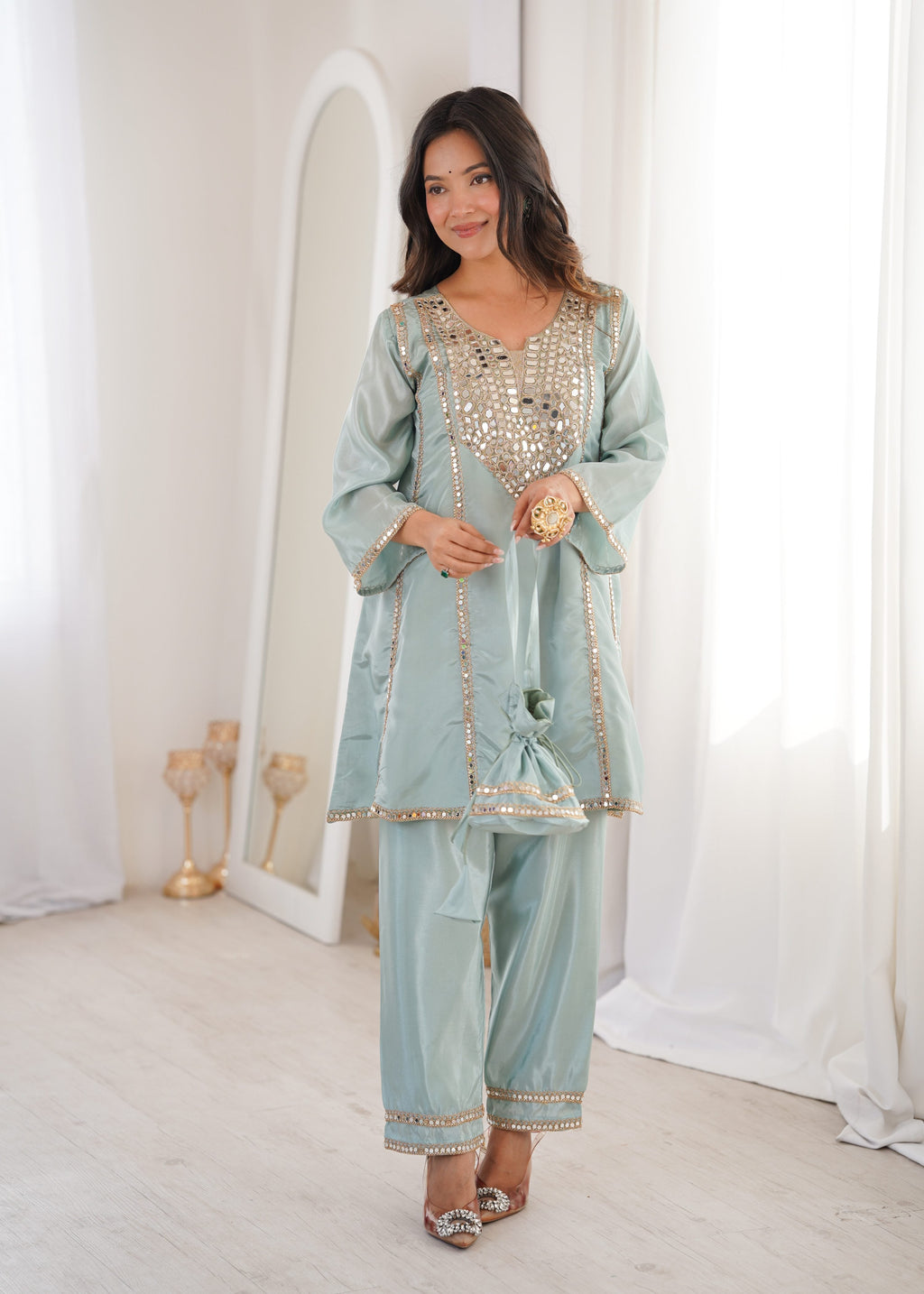 Jyoti Fashion Sky Blue HO Silk Embroidered Designer Kurta Set with Batwa