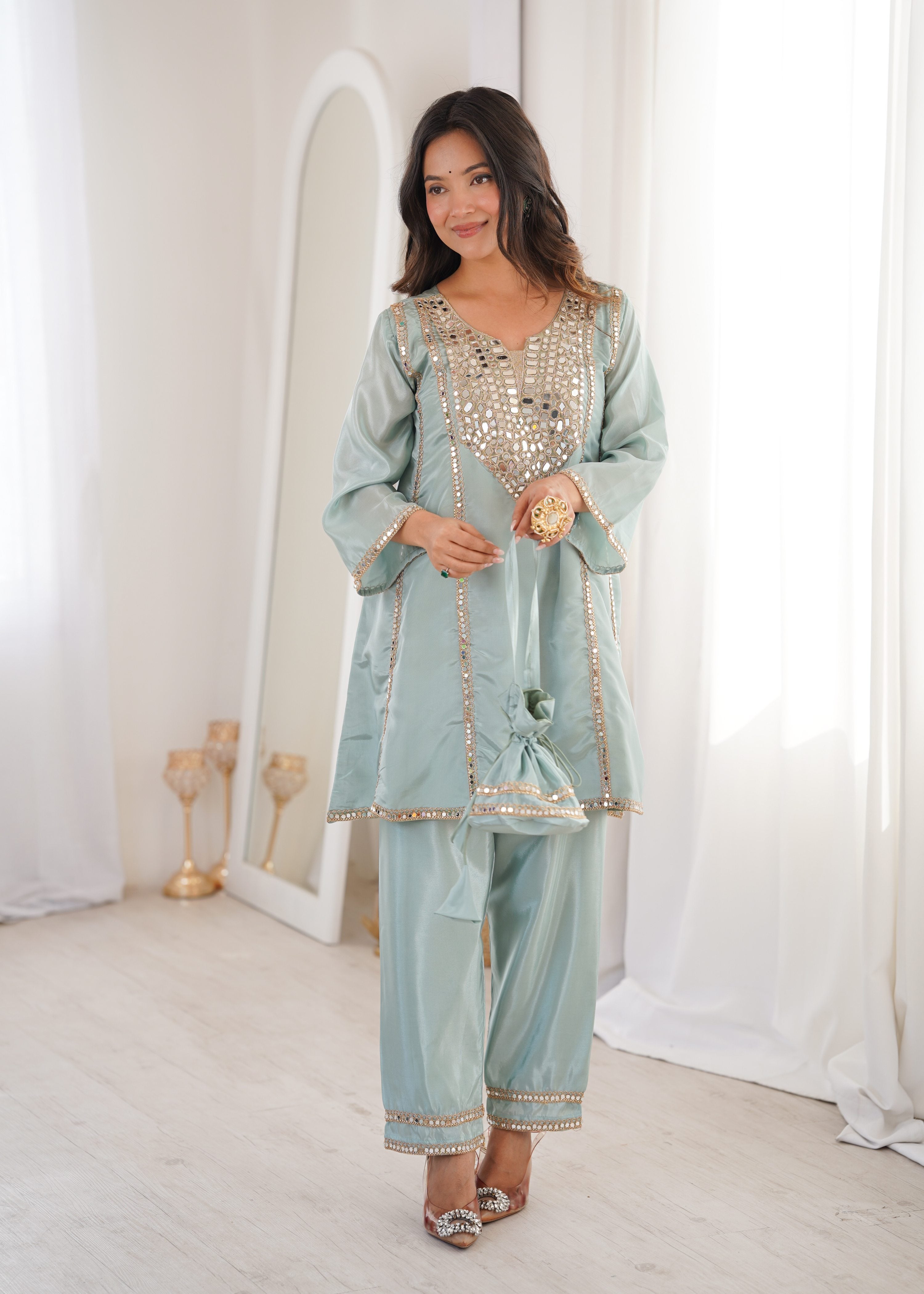 Jyoti Fashion Sky Blue HO Silk Embroidered Designer Kurta Set with Batwa