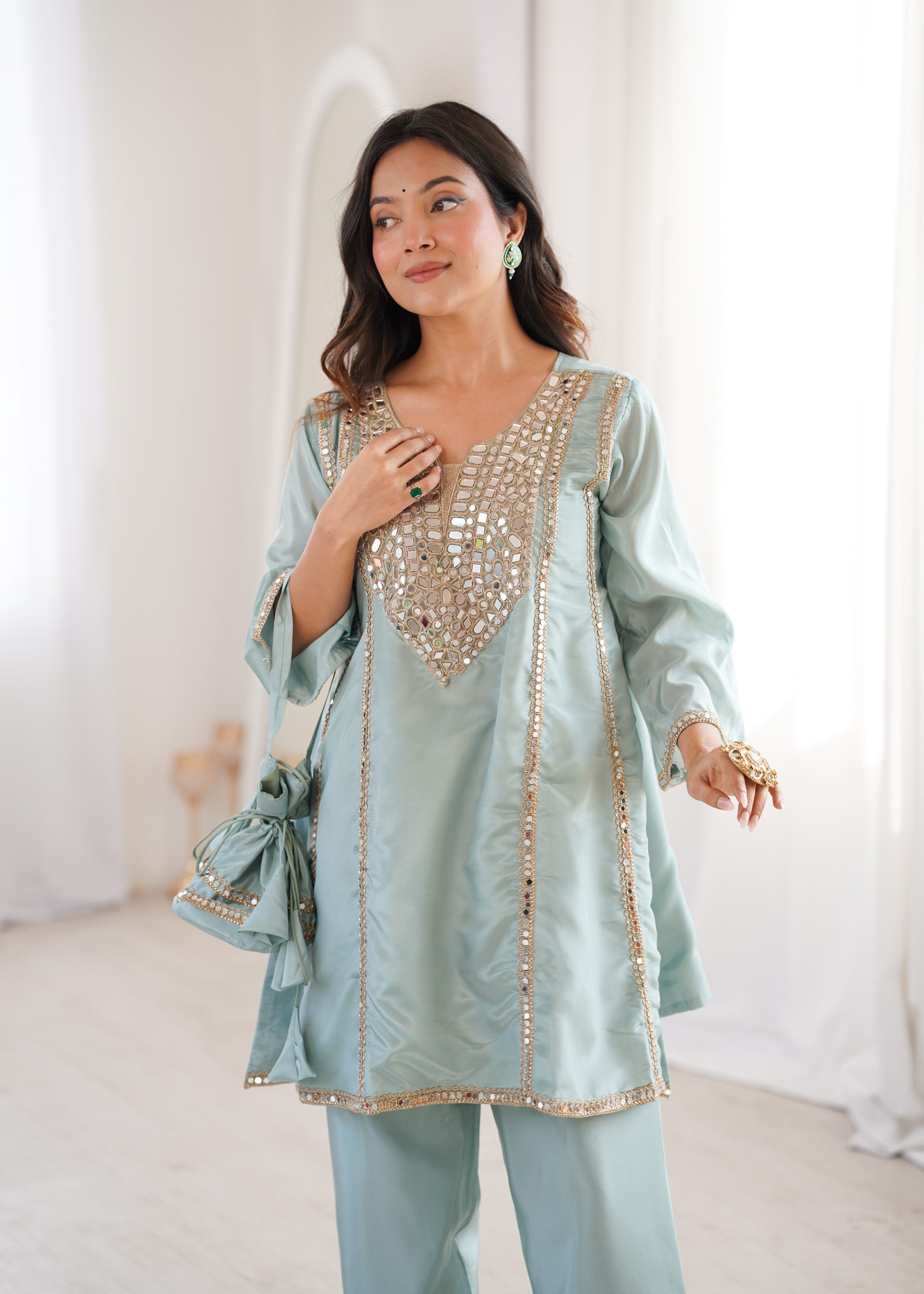 Jyoti Fashion Sky Blue HO Silk Embroidered Designer Kurta Set with Batwa