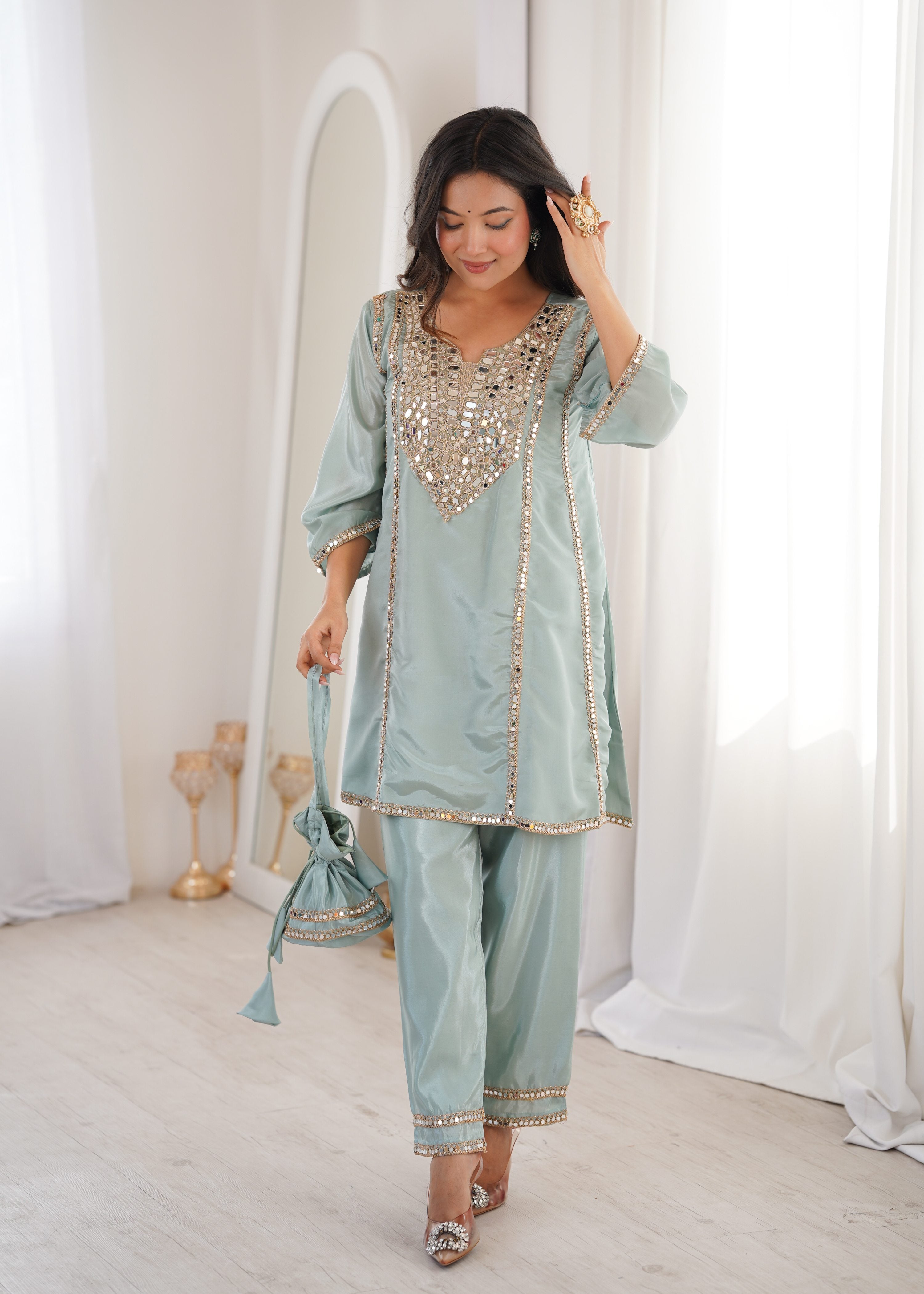 Jyoti Fashion Sky Blue HO Silk Embroidered Designer Kurta Set with Batwa