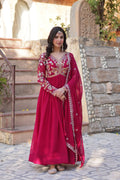 Jyoti Fashion Pink Faux Blooming Embroidered Anarkali Set With Dupatta
