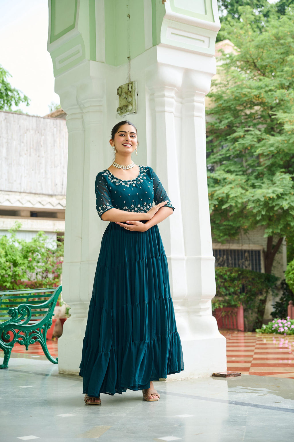 Jyoti Fashion Rama Faux Blooming Beads Embroidered Anarkali Set