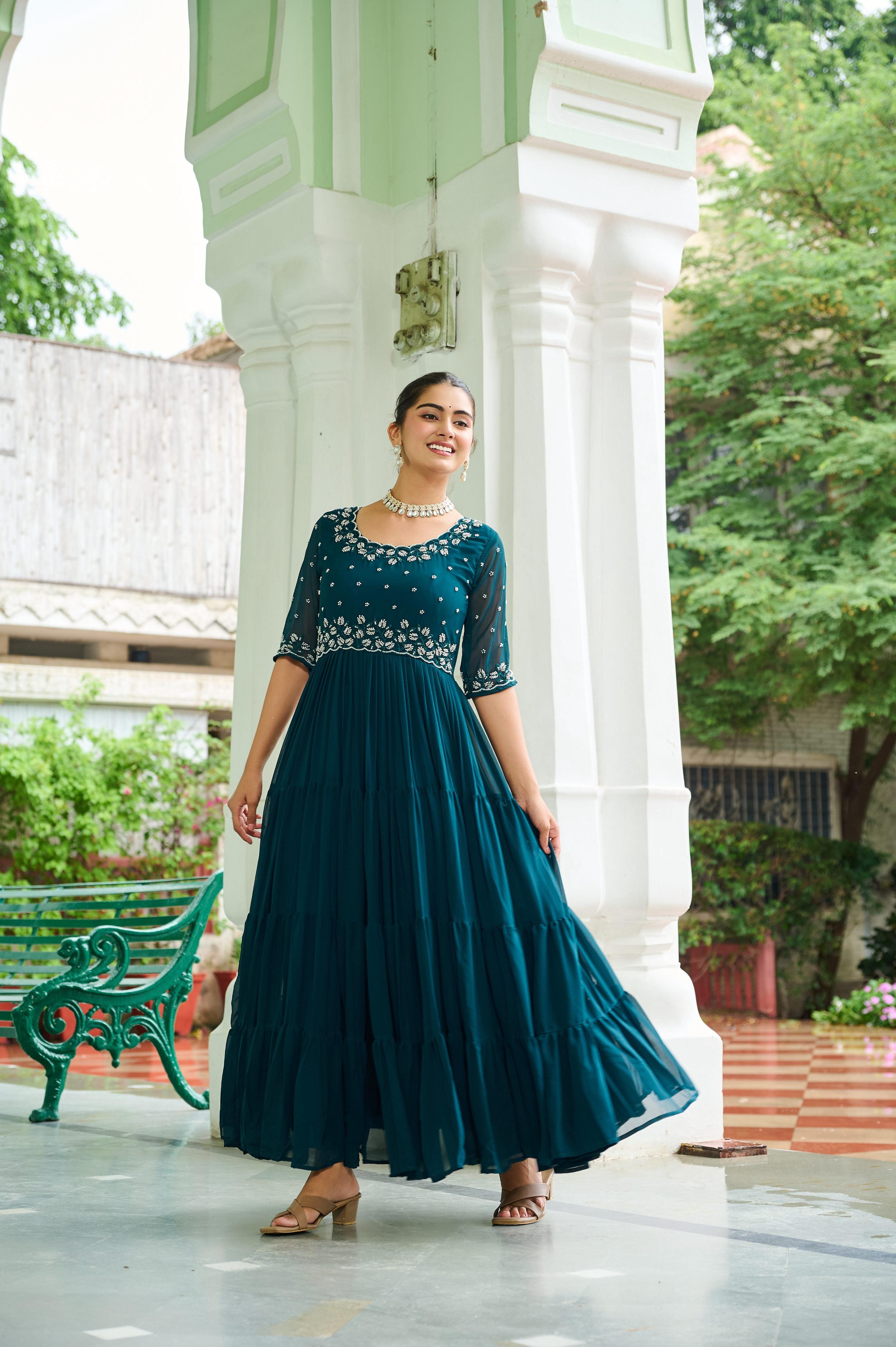 Jyoti Fashion Rama Faux Blooming Beads Embroidered Anarkali Set