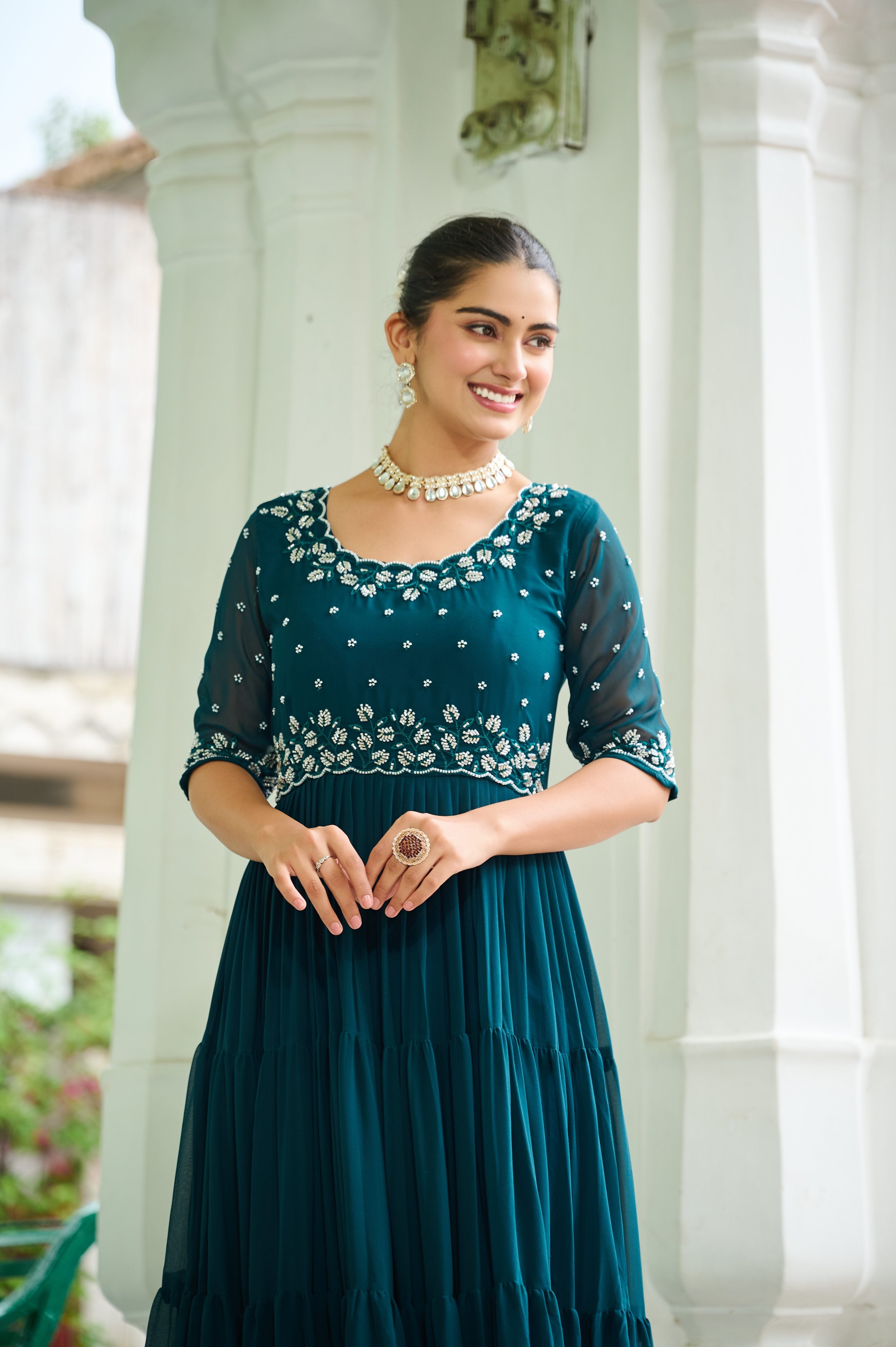 Jyoti Fashion Rama Faux Blooming Beads Embroidered Anarkali Set