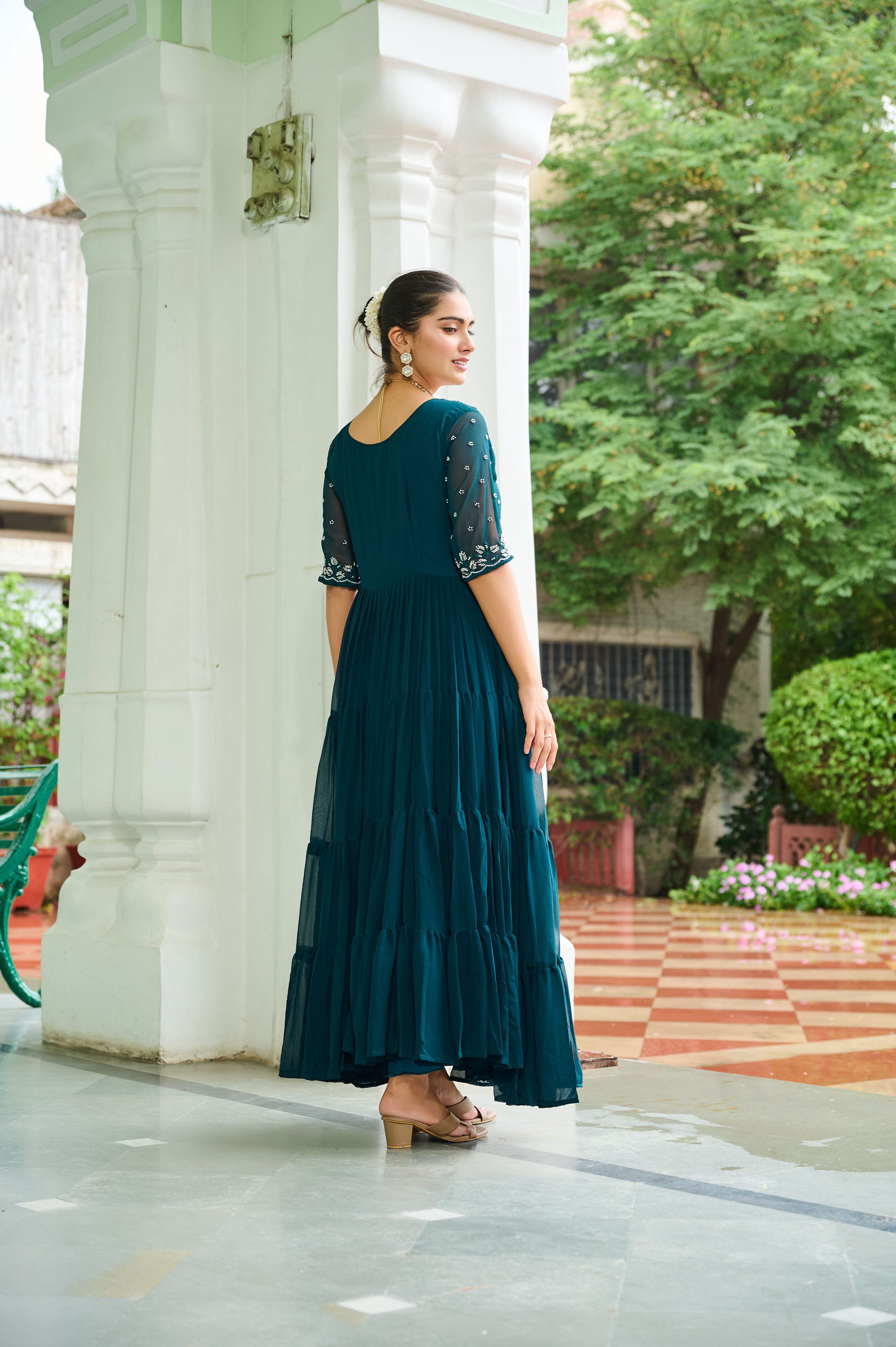 Jyoti Fashion Rama Faux Blooming Beads Embroidered Anarkali Set