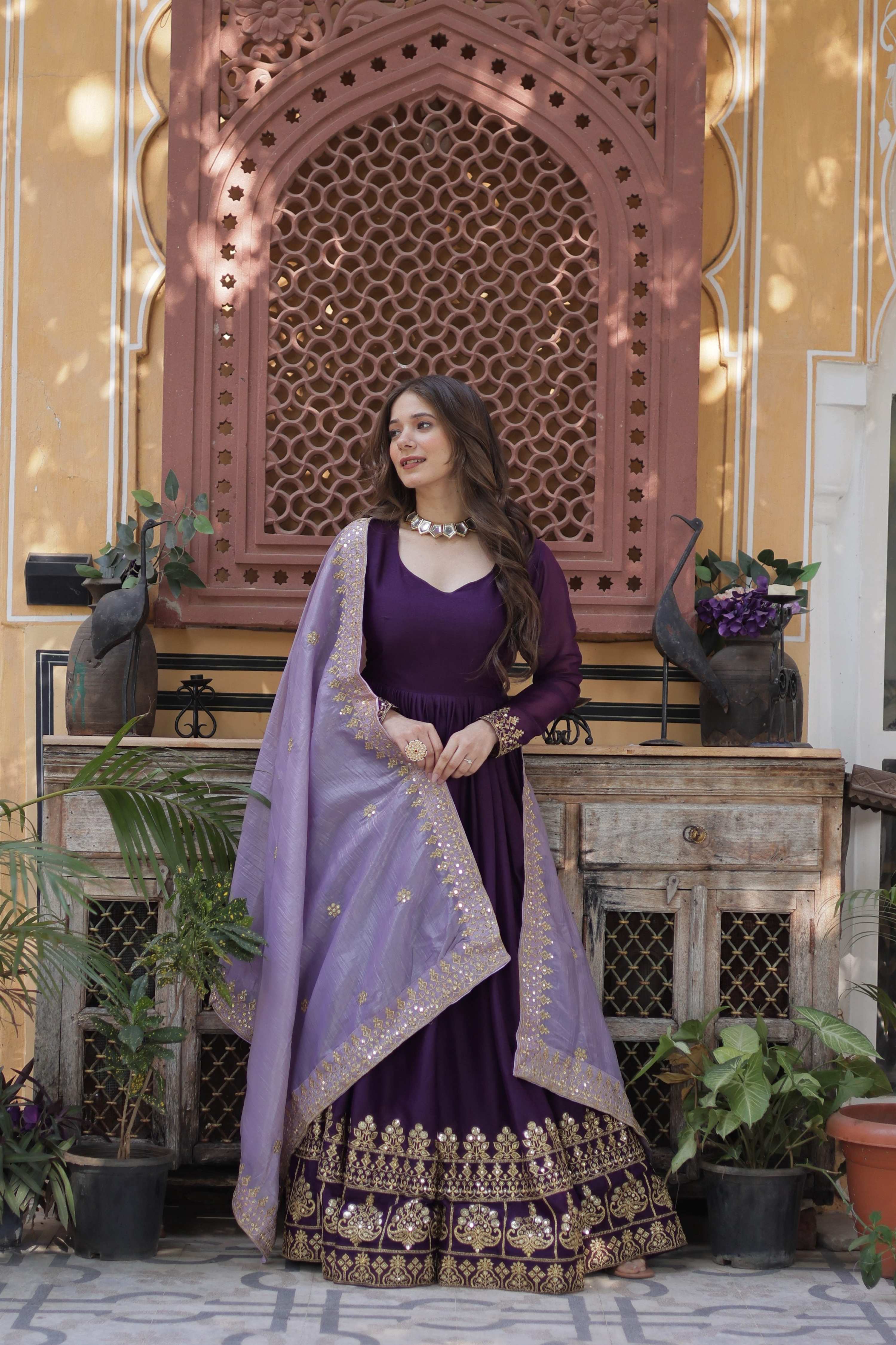 Jyoti Fashion Purple Star Georgette Embroidered Anarkali Set with Dupatta