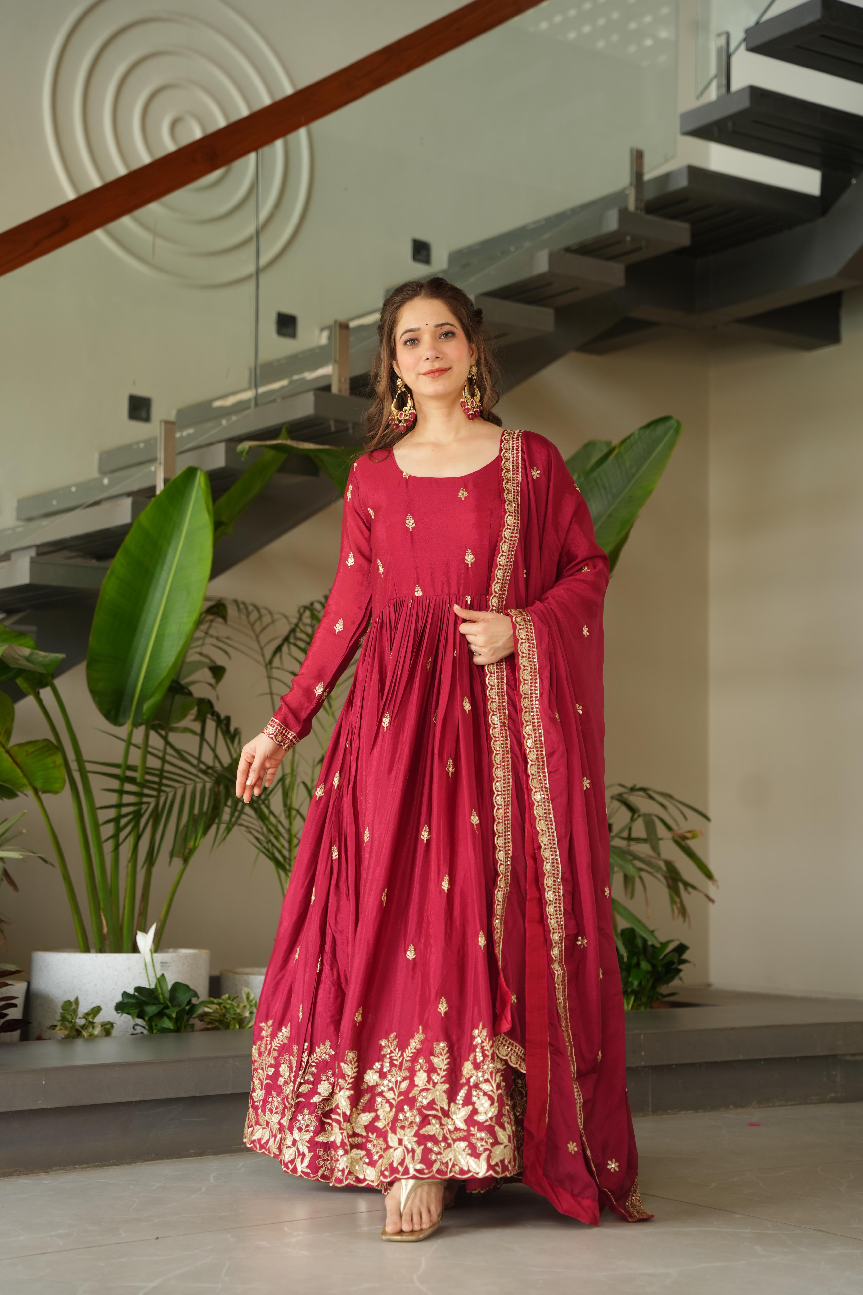 Jyoti Fashion Blue Chinon Sequins Embroidered Anarkali Set with Dupatta