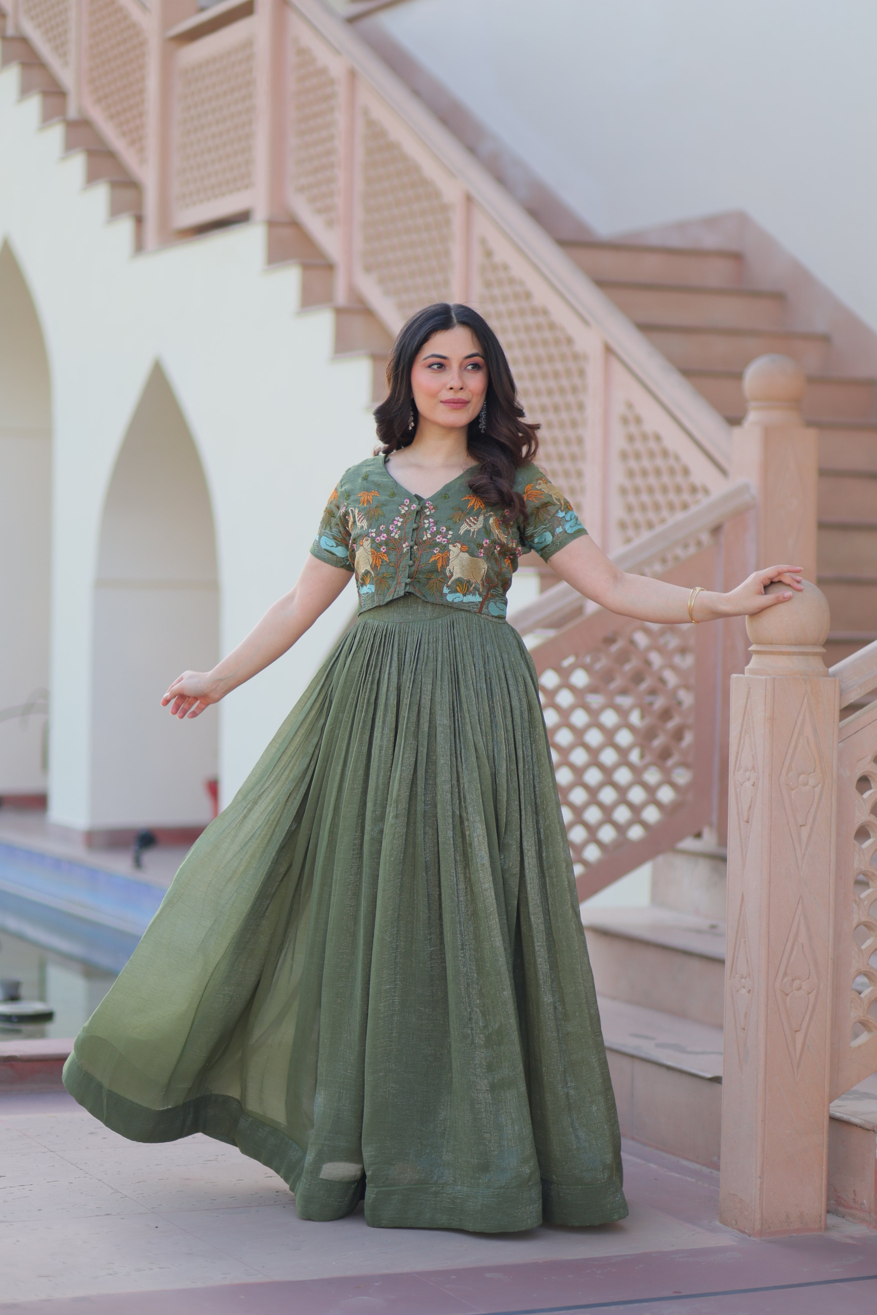 Jyoti Fashion Green Silver Crunchy Designer Anarkali Set with Koti