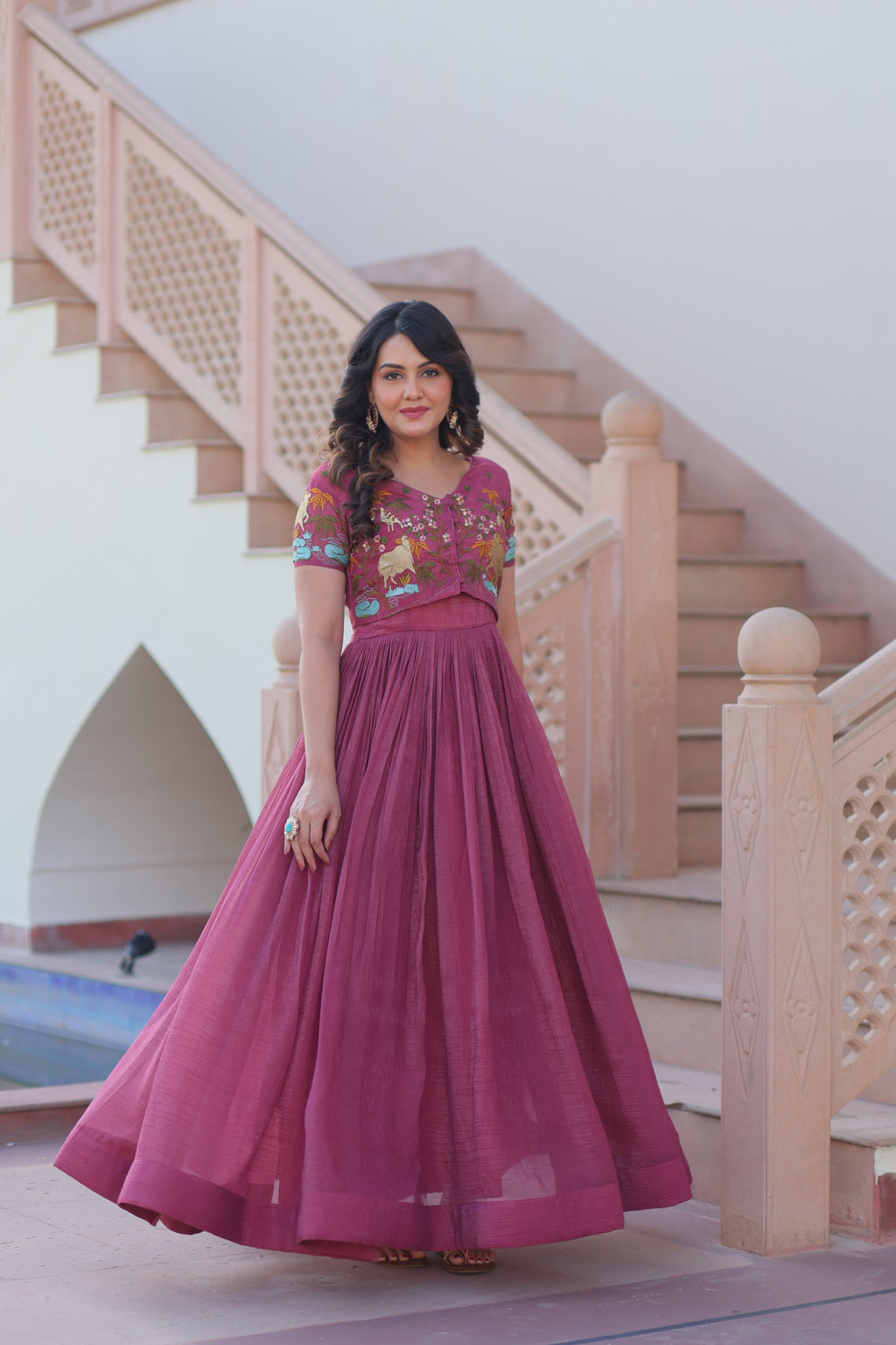 Jyoti Fashion Onion Silver Crunchy Designer Anarkali Set with Koti