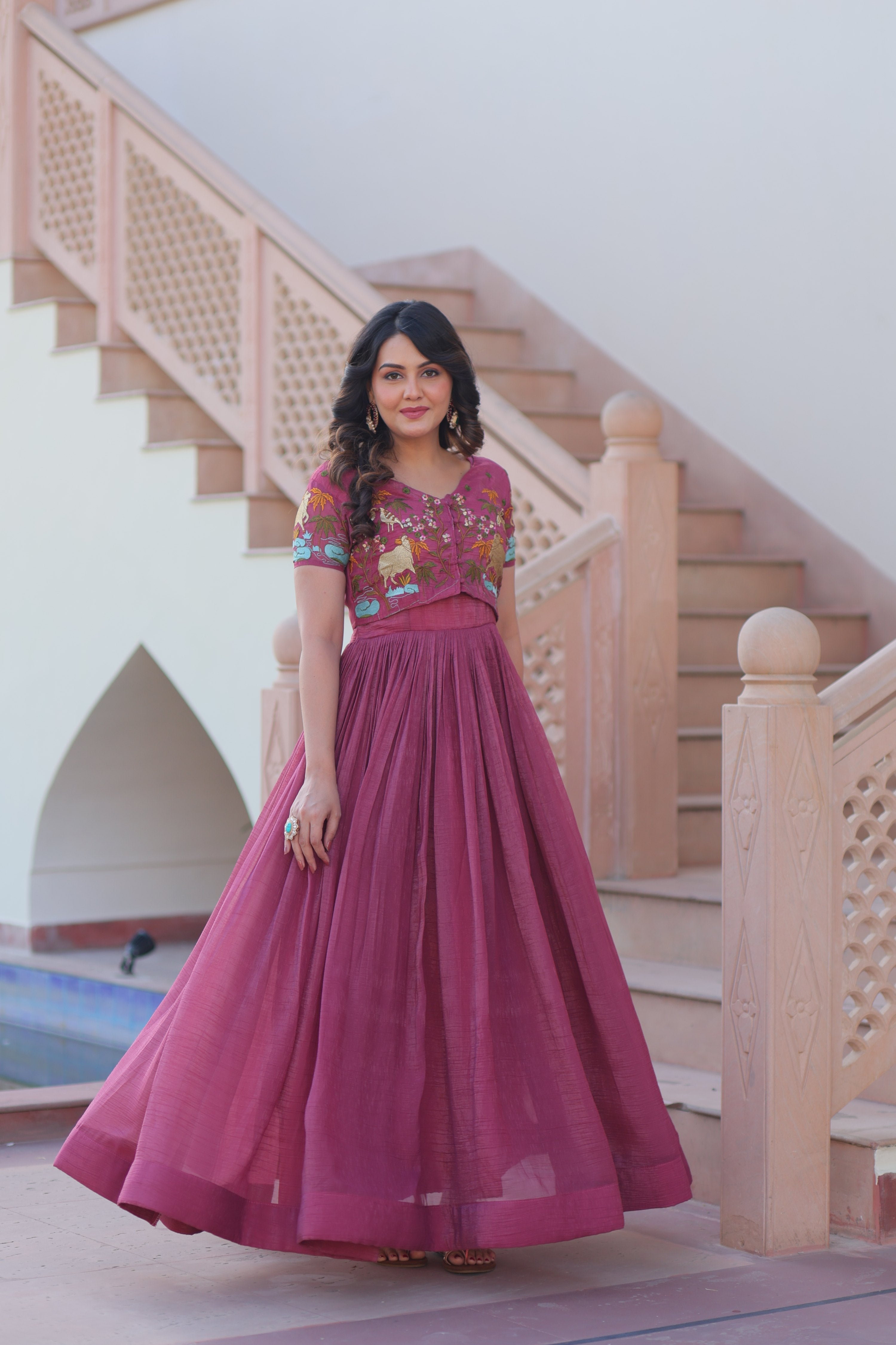 Jyoti Fashion Onion Silver Crunchy Designer Anarkali Set with Koti