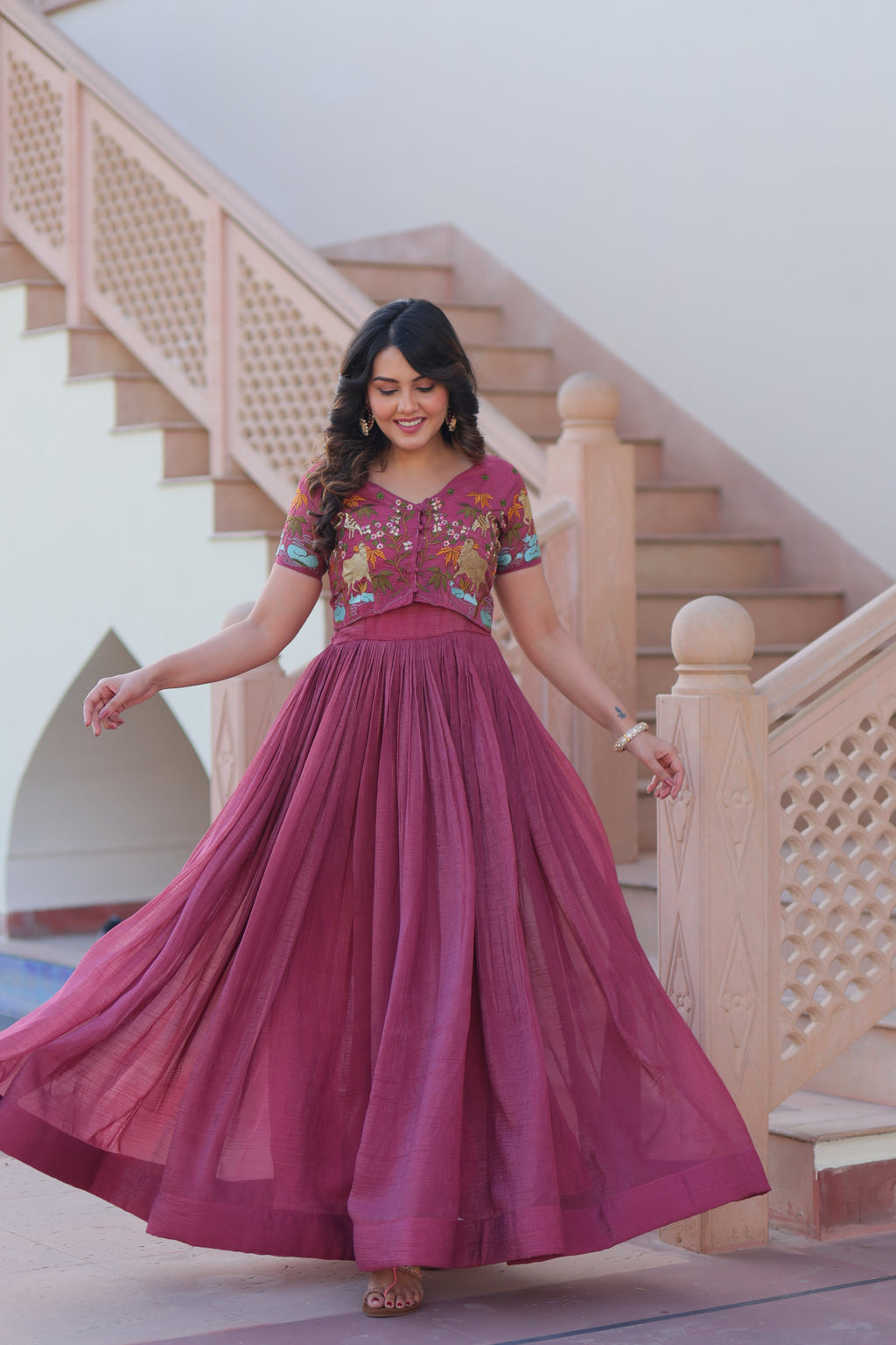 Jyoti Fashion Onion Silver Crunchy Designer Anarkali Set with Koti