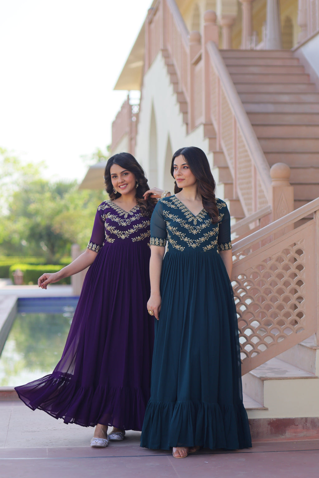Jyoti Fashion Purple & Rama Faux Blooming Beads Embroidered Combo Anarkali Set