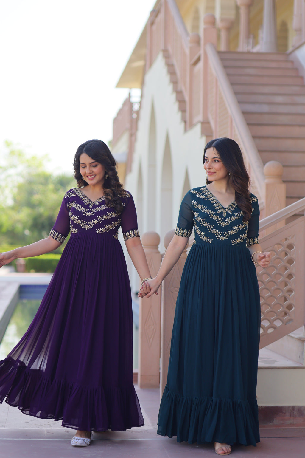 Jyoti Fashion Purple & Rama Faux Blooming Beads Embroidered Combo Anarkali Set