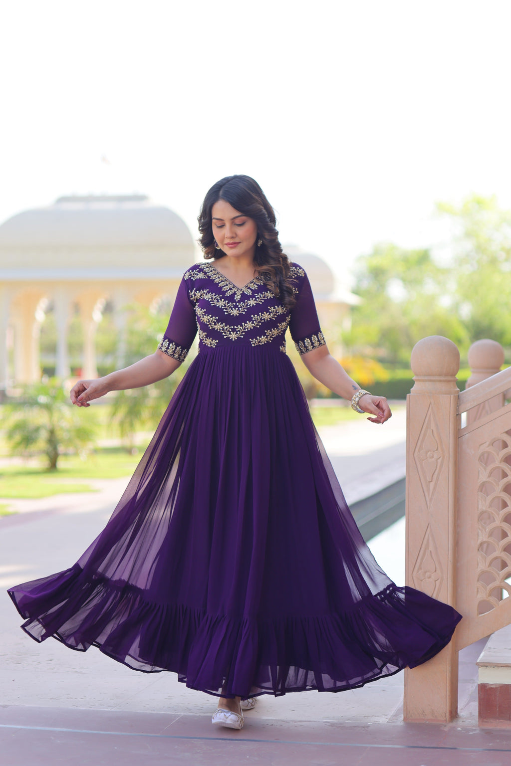 Jyoti Fashion Purple Faux Blooming Beads Embroidered Anarkali Set