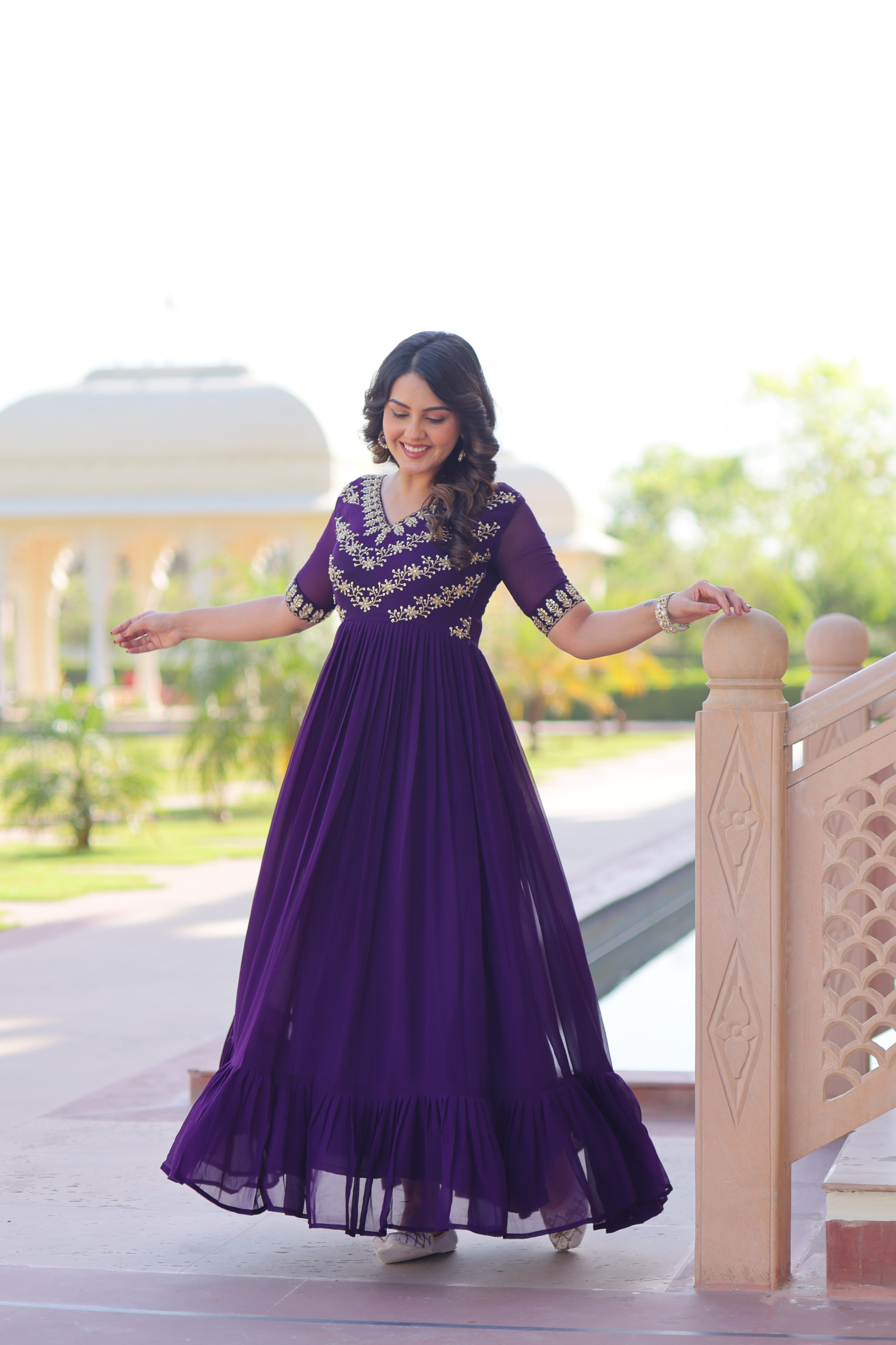 Jyoti Fashion Purple Faux Blooming Beads Embroidered Anarkali Set