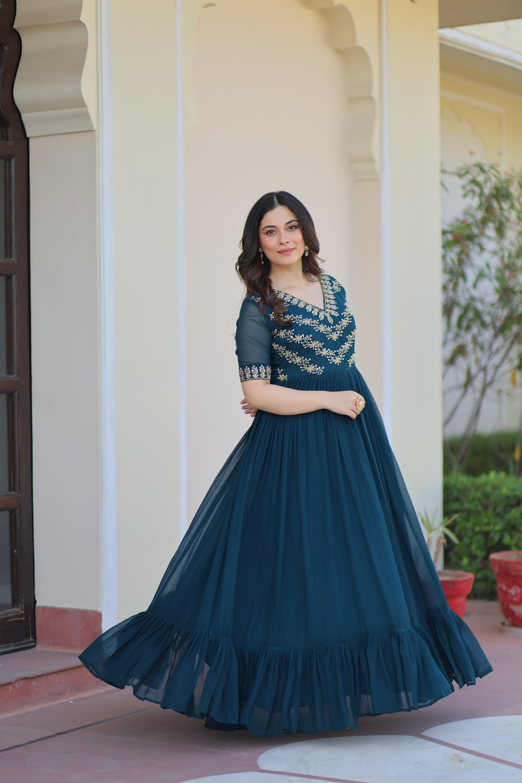 Jyoti Fashion Rama Faux Blooming Beads Embroidered Anarkali Set