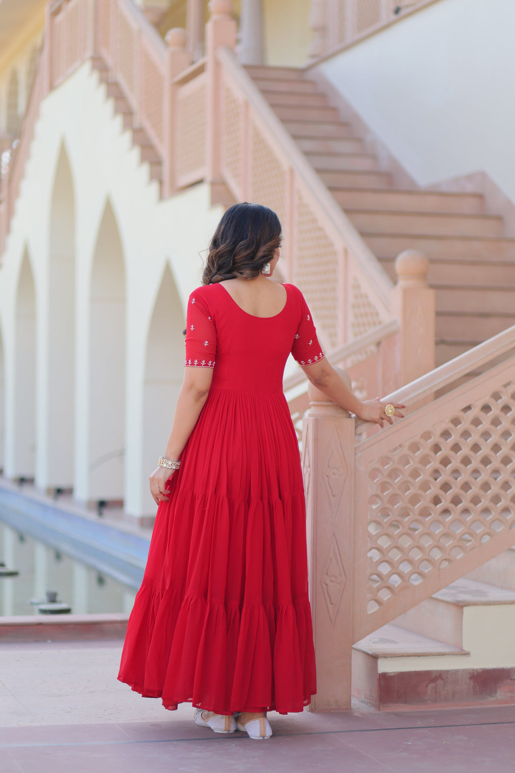 Jyoti Fashion Red Faux Blooming Beads Embroidered Anarkali Set