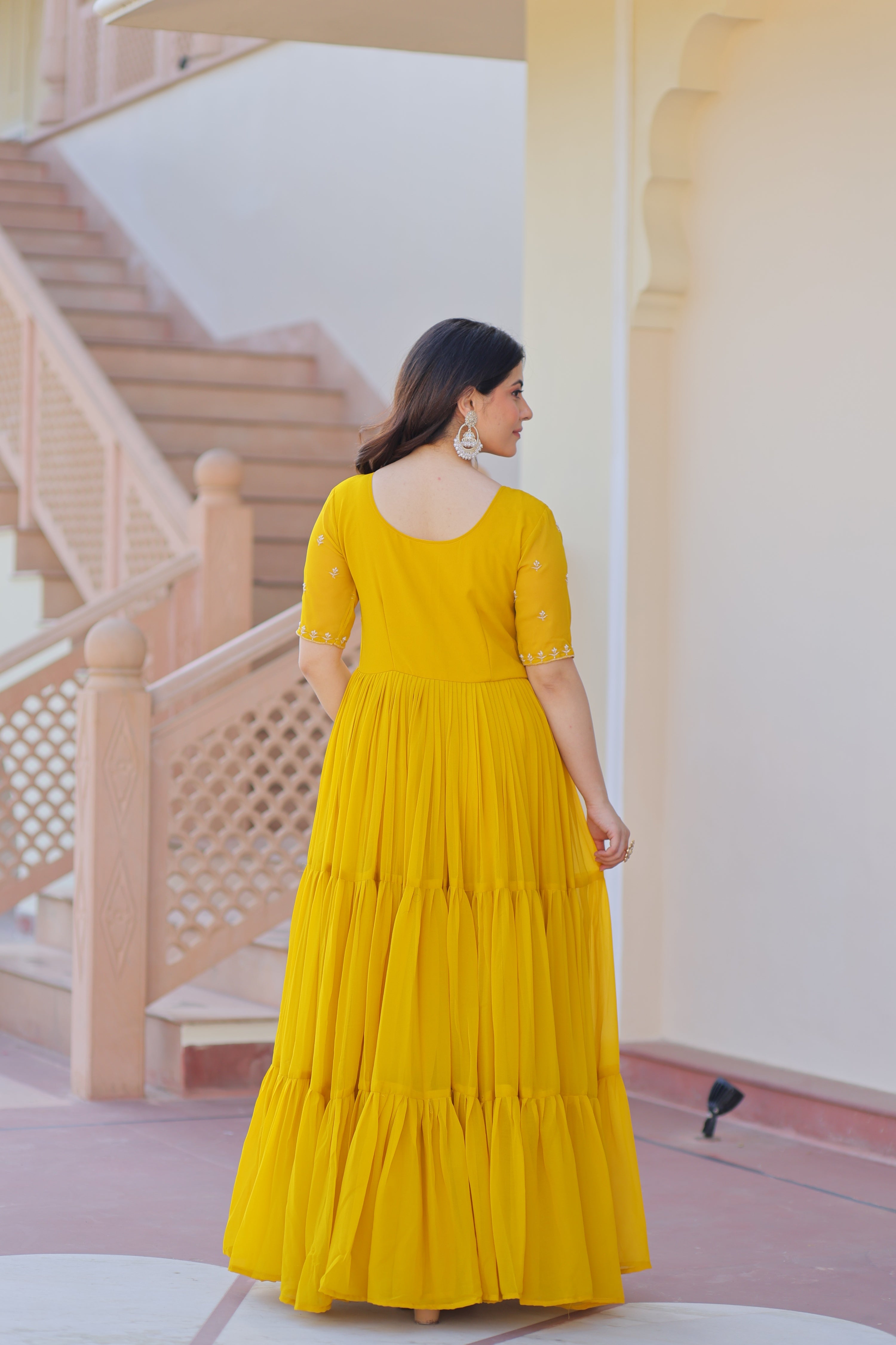 Jyoti Fashion Yellow Faux Blooming Beads Embroidered Anarkali Set