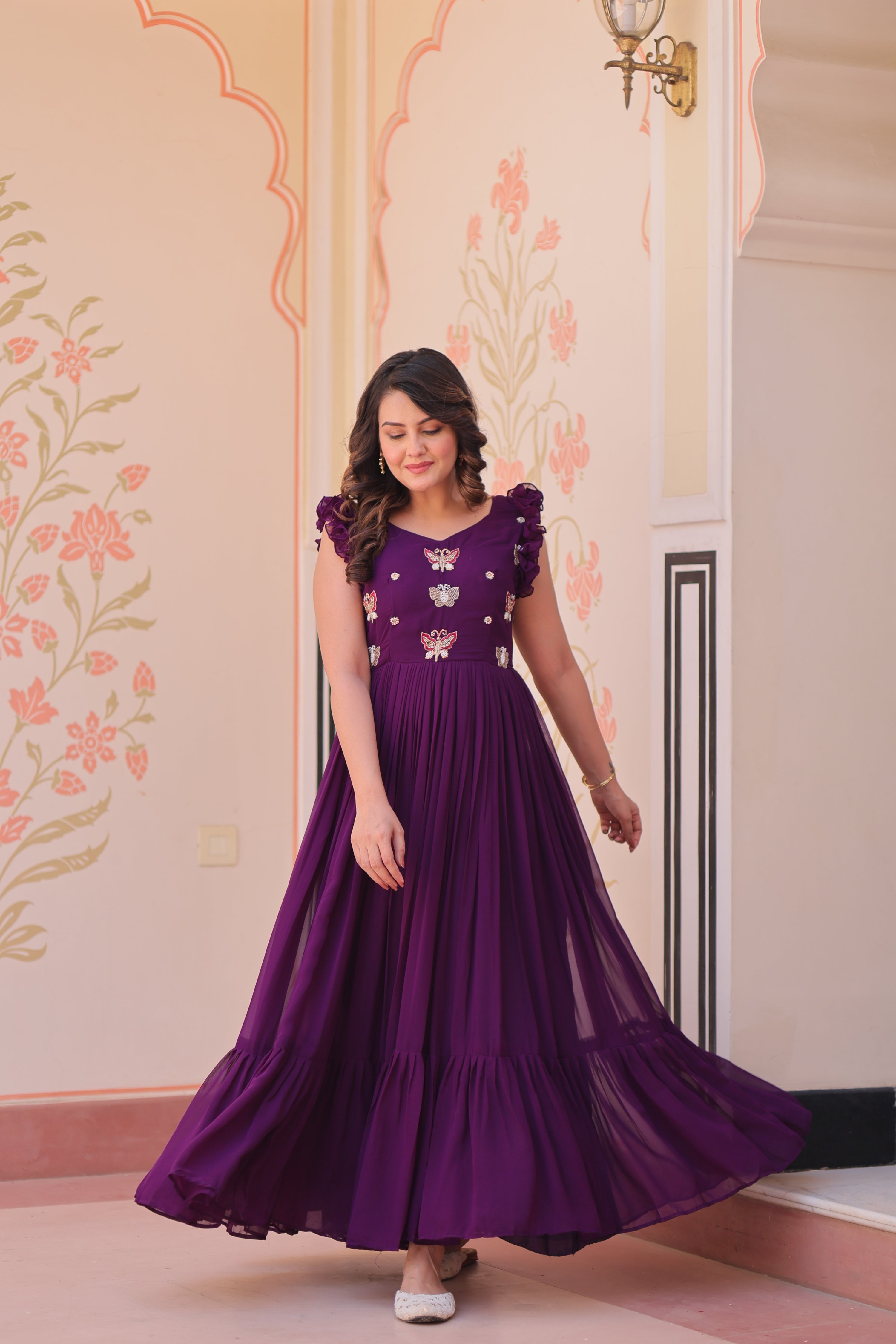 Jyoti Fashion Purple Faux Blooming Beads Embroidered Anarkali Set