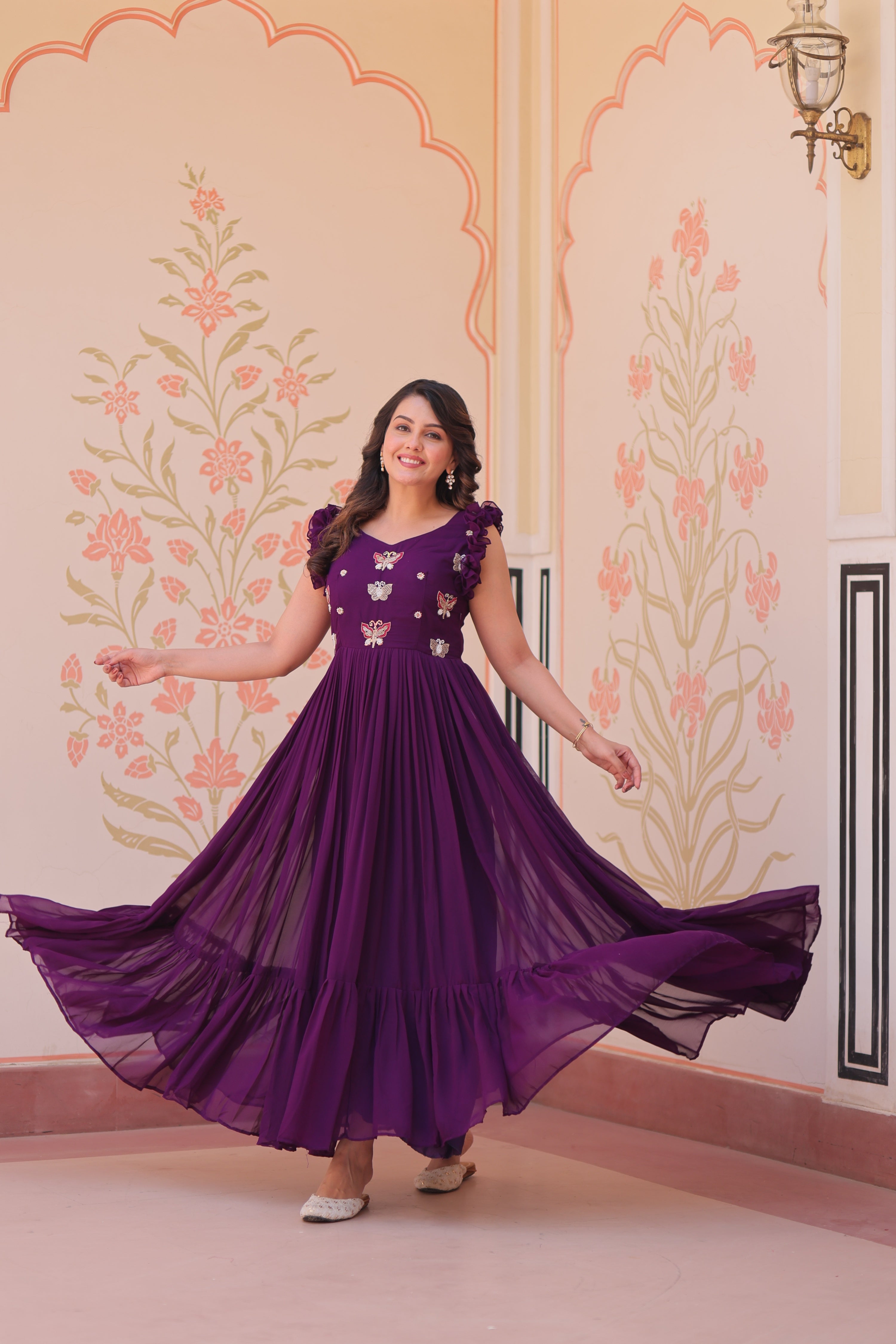 Jyoti Fashion Purple Faux Blooming Beads Embroidered Anarkali Set