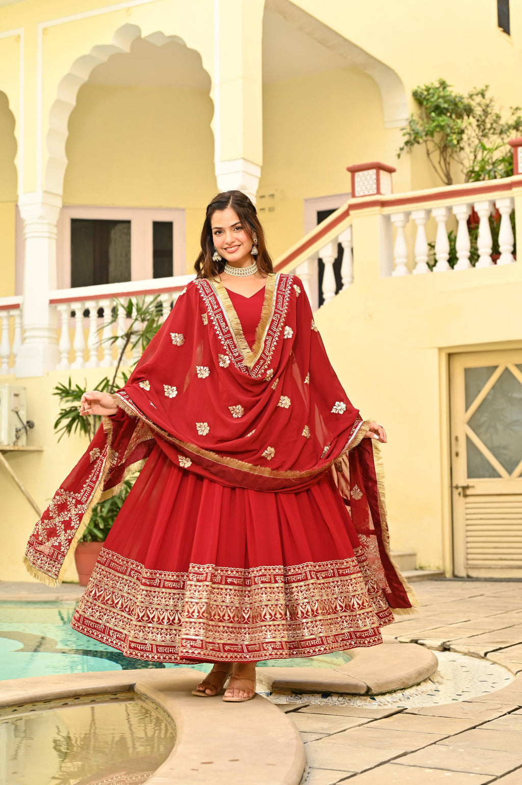 Jyoti Fashion Maroon Faux Blooming Sequins Embroidered Anarkali Set with Dupatta
