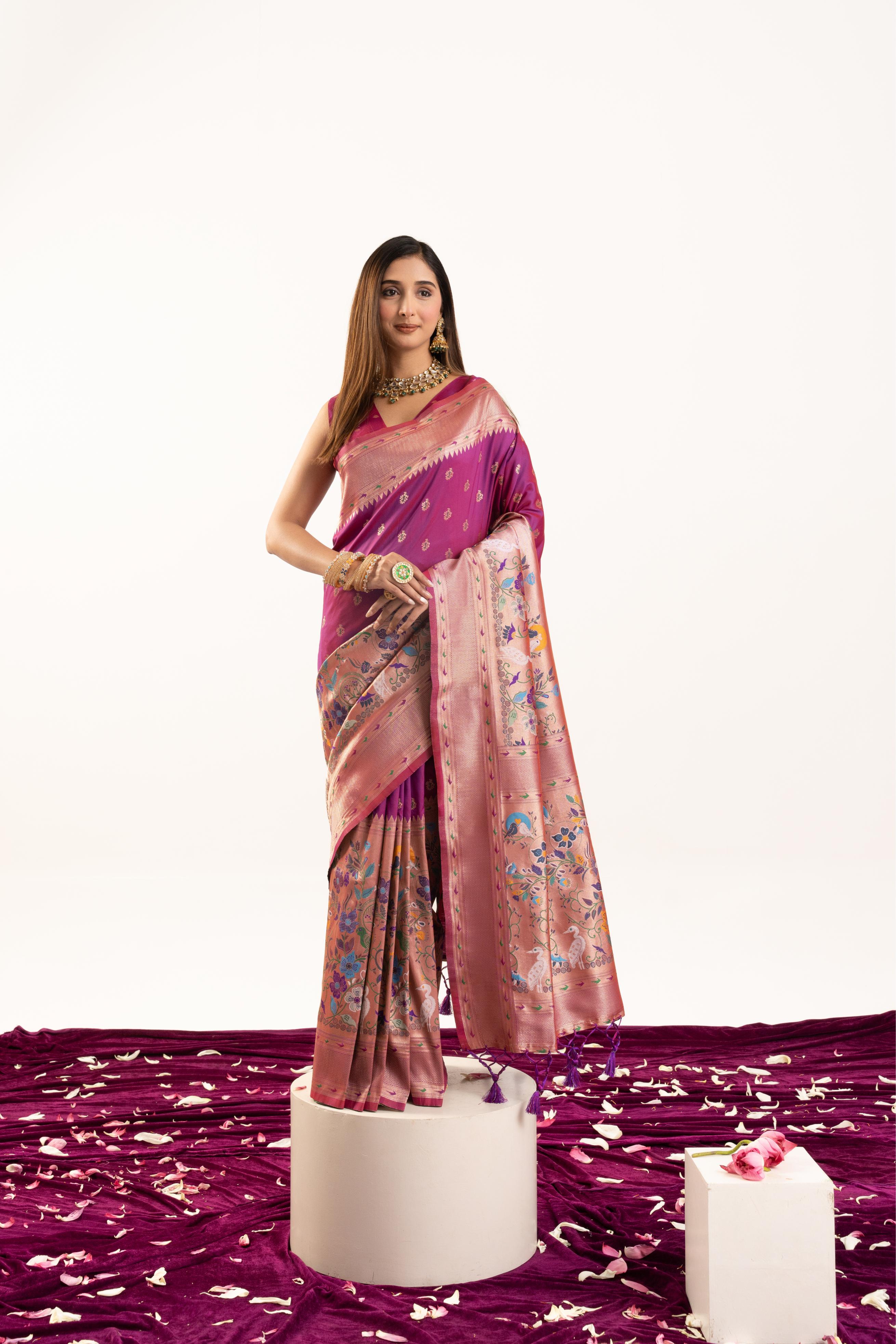 Jyoti Fashion Women's Magenta Soft Banarasi Silk Zari Woven Saree with Blouse