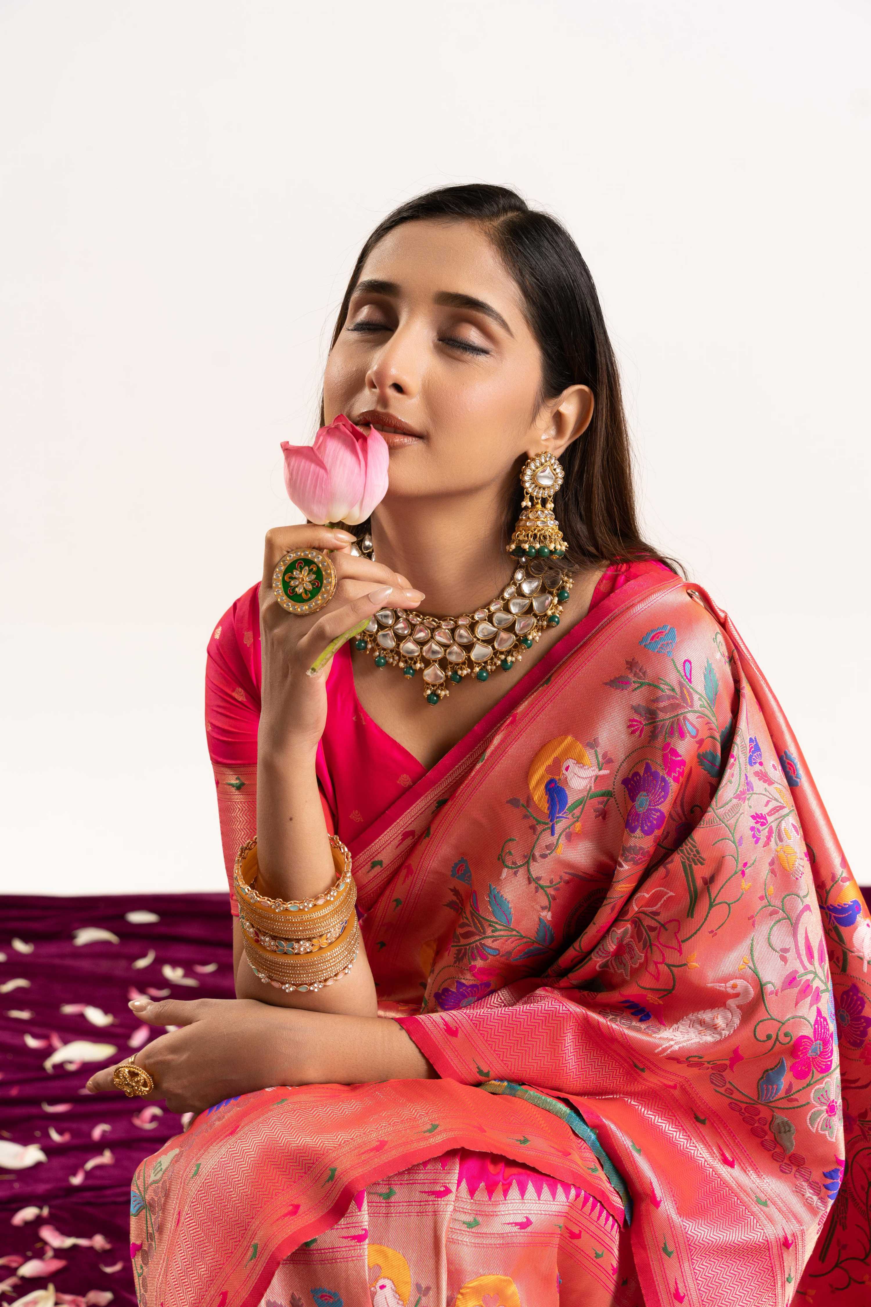 Jyoti Fashion Women's Pink Soft Banarasi Silk Zari Woven Saree with Blouse