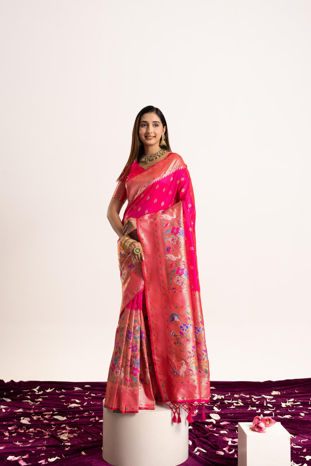 Jyoti Fashion Women's Pink Soft Banarasi Silk Zari Woven Saree with Blouse