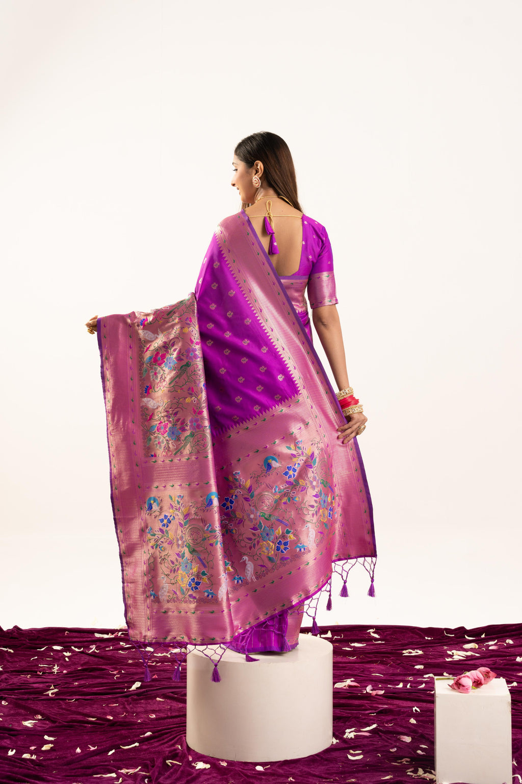 Jyoti Fashion Women's Wine Soft Banarasi Silk Zari Woven Saree with Blouse