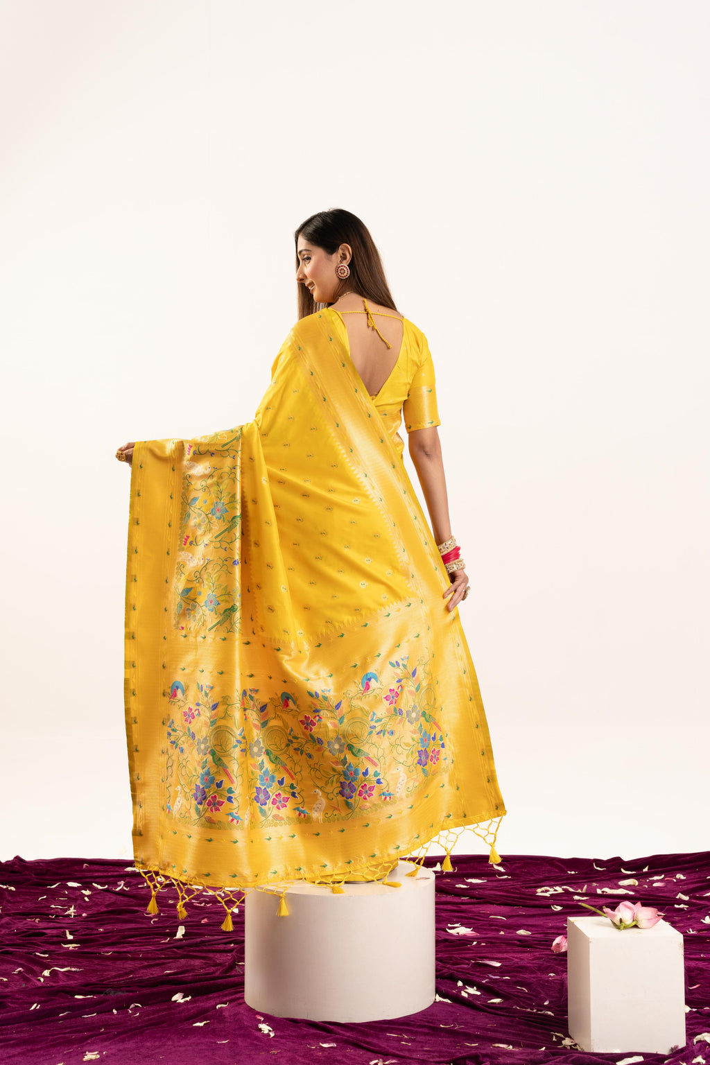 Jyoti Fashion Women's Yellow Soft Banarasi Silk Zari Woven Saree with Blouse