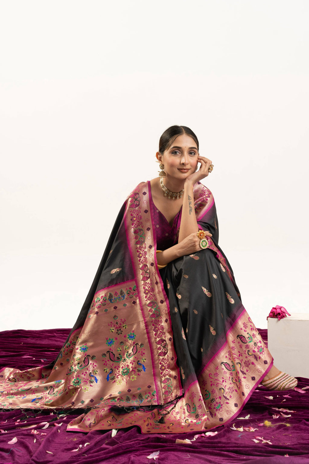 Jyoti Fashion Women's Black Soft Banarasi Silk Zari Woven Saree with Blouse