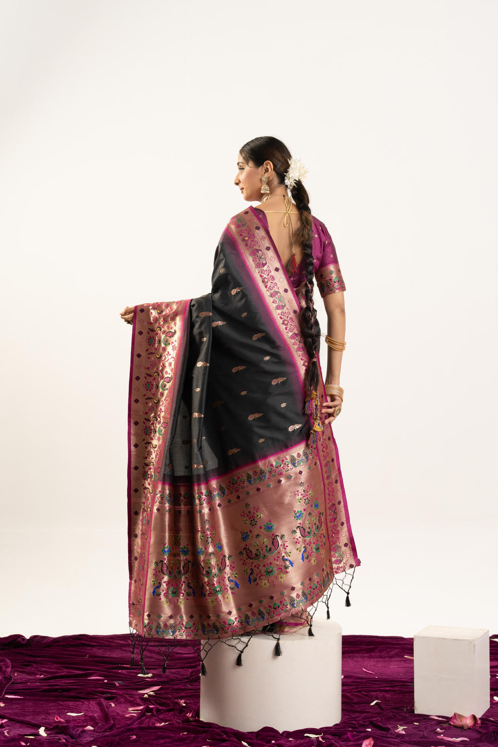 Jyoti Fashion Women's Black Soft Banarasi Silk Zari Woven Saree with Blouse