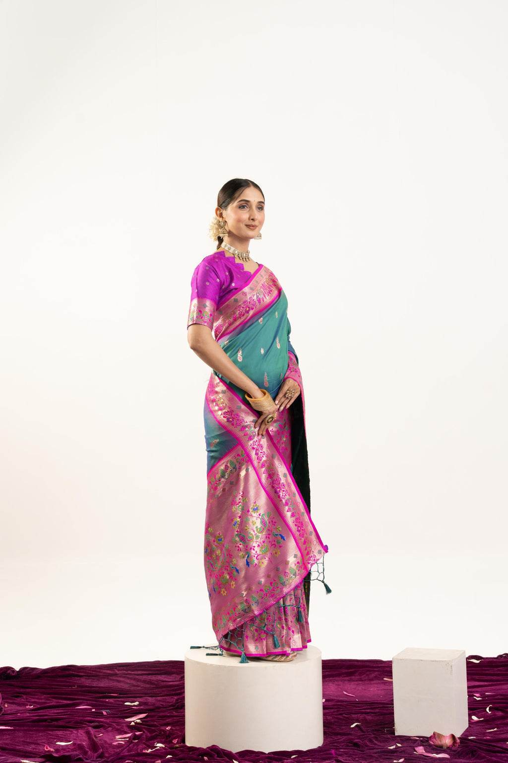 Jyoti Fashion Women's Rama Soft Banarasi Silk Zari Woven Saree with Blouse