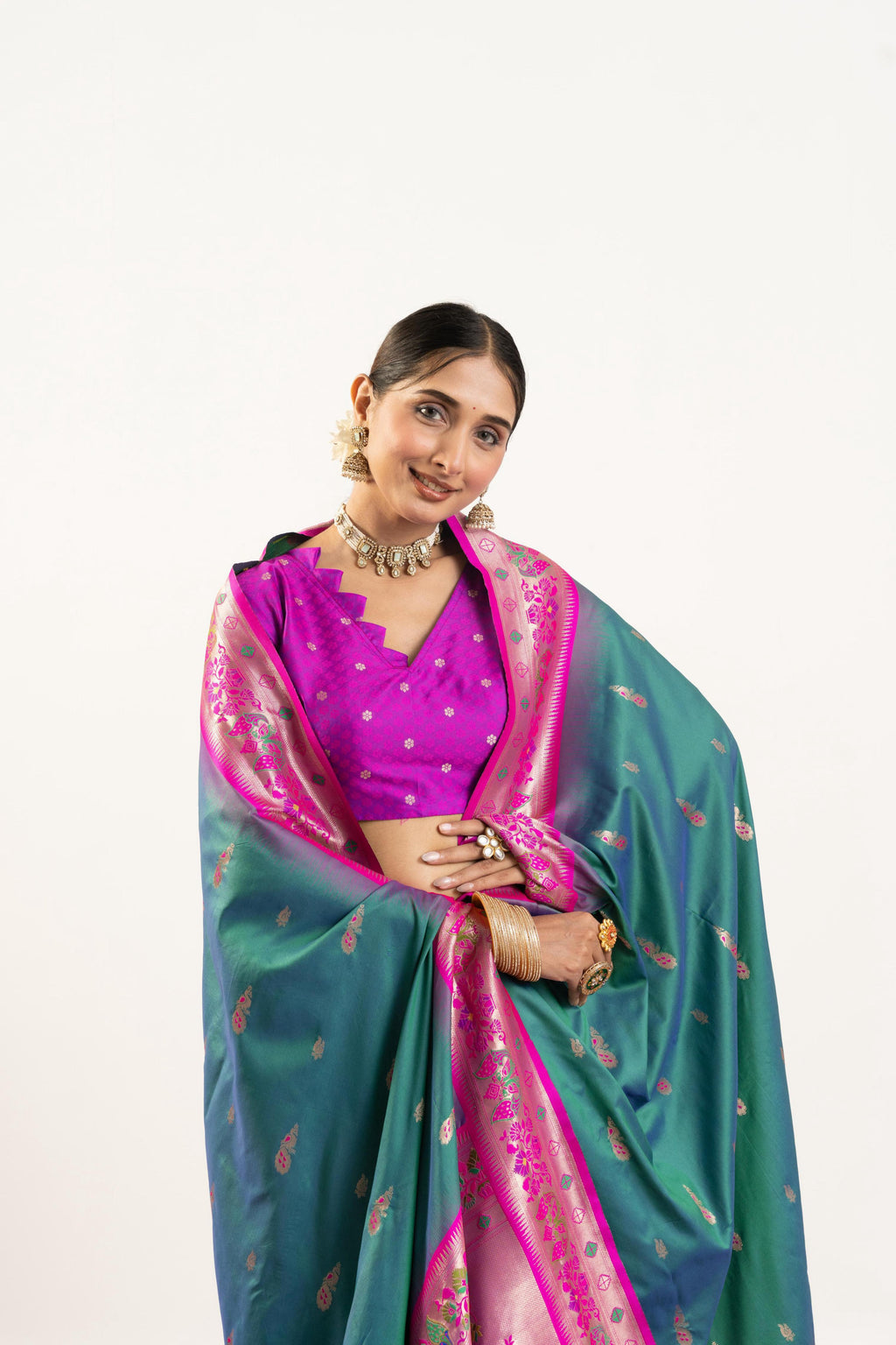 Jyoti Fashion Women's Rama Soft Banarasi Silk Zari Woven Saree with Blouse
