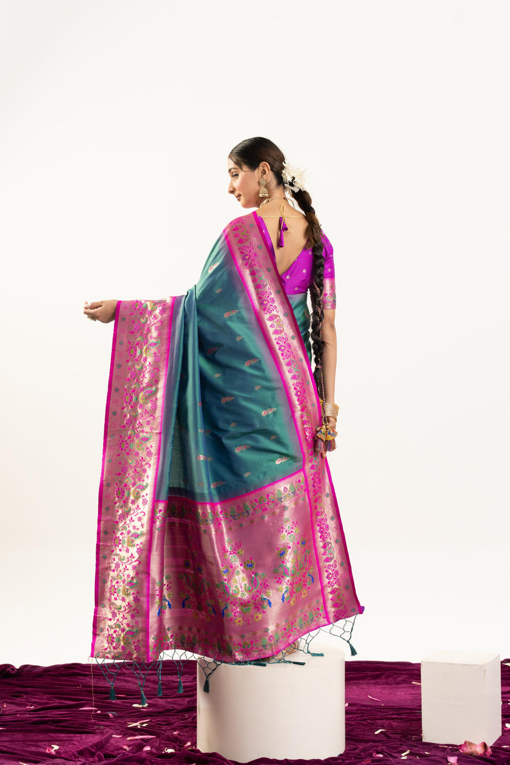Jyoti Fashion Women's Rama Soft Banarasi Silk Zari Woven Saree with Blouse