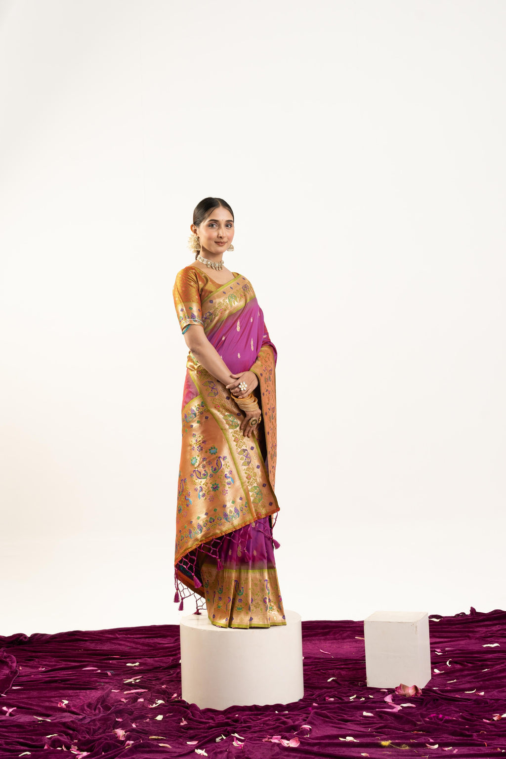 Jyoti Fashion Women's Wine Soft Banarasi Silk Zari Woven Saree with Blouse
