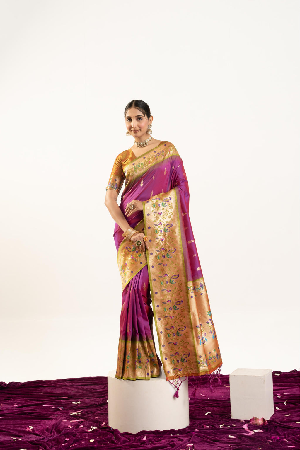 Jyoti Fashion Women's Wine Soft Banarasi Silk Zari Woven Saree with Blouse