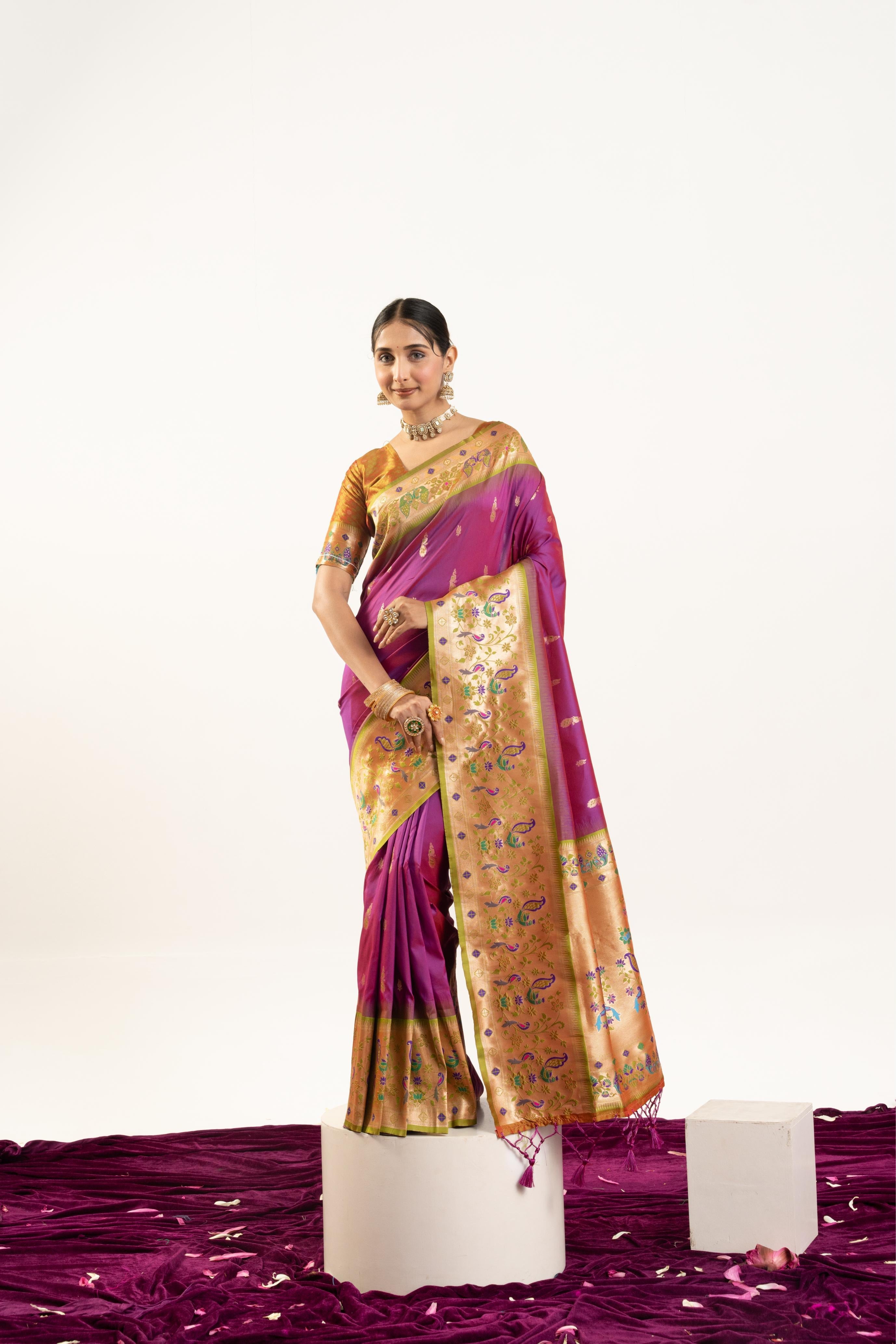 Jyoti Fashion Women's Wine Soft Banarasi Silk Zari Woven Saree with Blouse