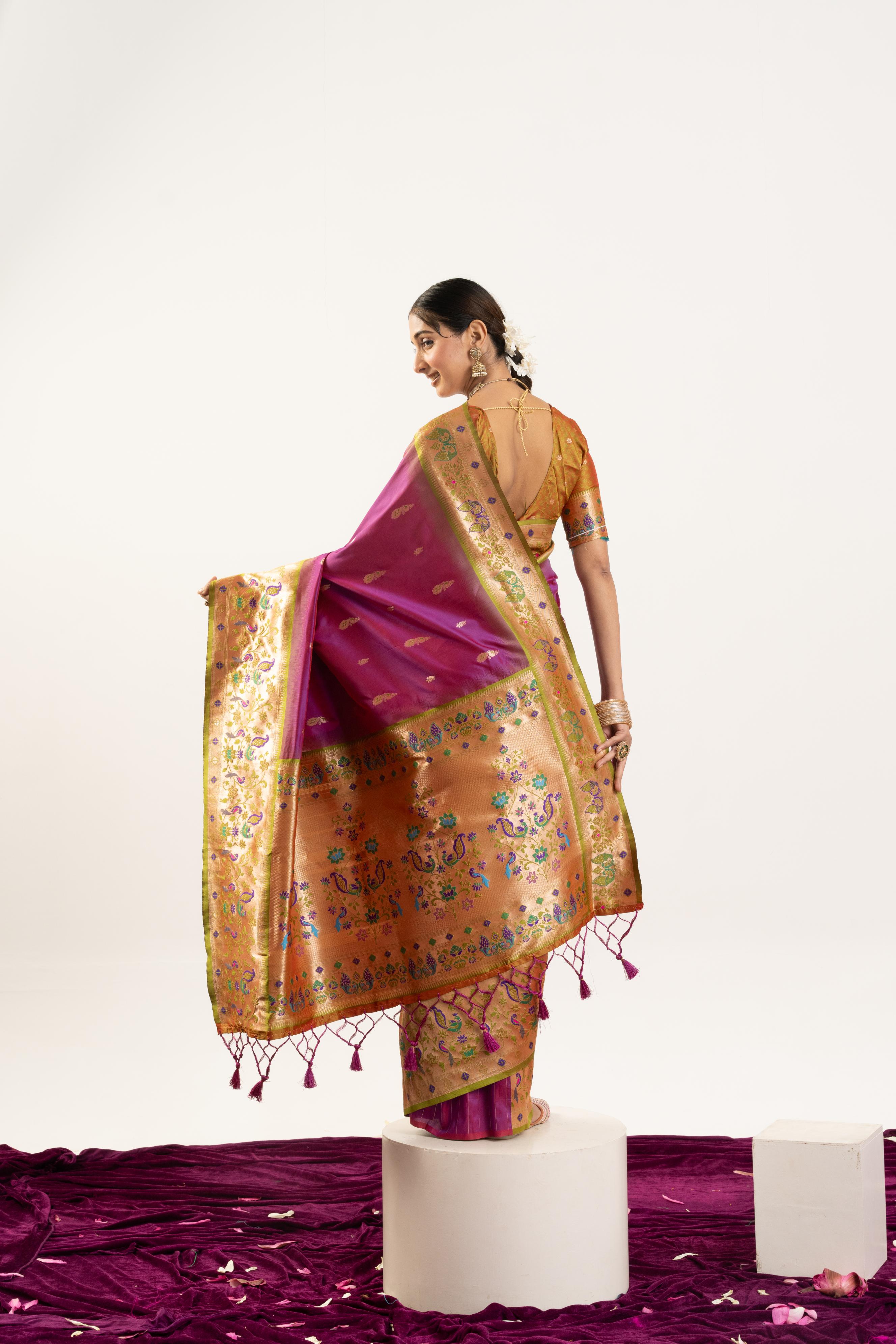 Jyoti Fashion Women's Wine Soft Banarasi Silk Zari Woven Saree with Blouse
