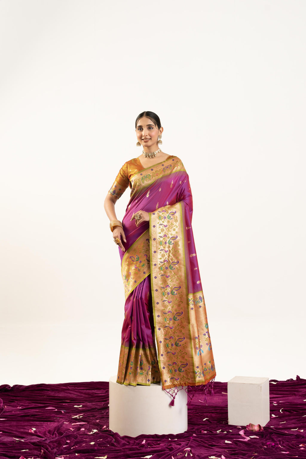 Jyoti Fashion Women's Wine Soft Banarasi Silk Zari Woven Saree with Blouse
