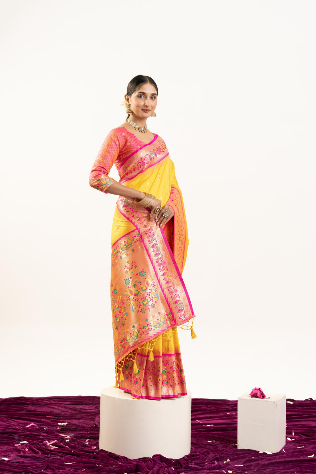Jyoti Fashion Women's Yellow Soft Banarasi Silk Zari Woven Saree with Blouse