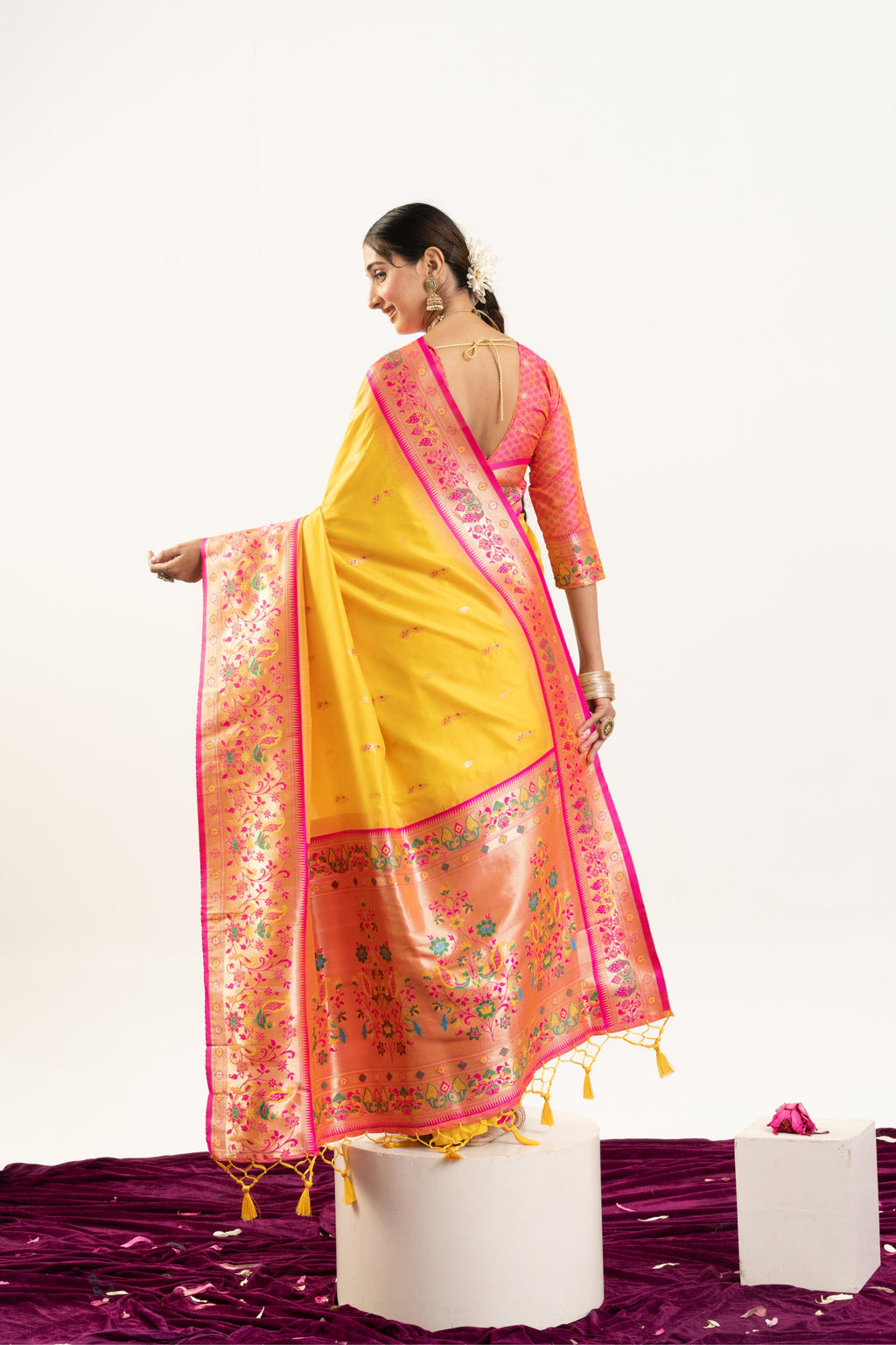 Jyoti Fashion Women's Yellow Soft Banarasi Silk Zari Woven Saree with Blouse