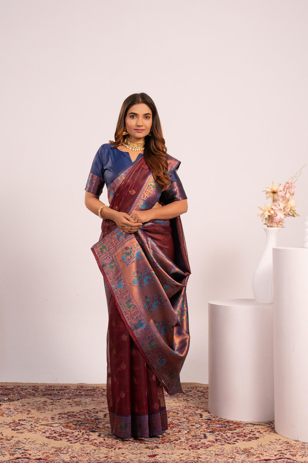 Jyoti Fashion Women's Coffee Soft Tissue Silk Zari Woven Saree with Blouse
