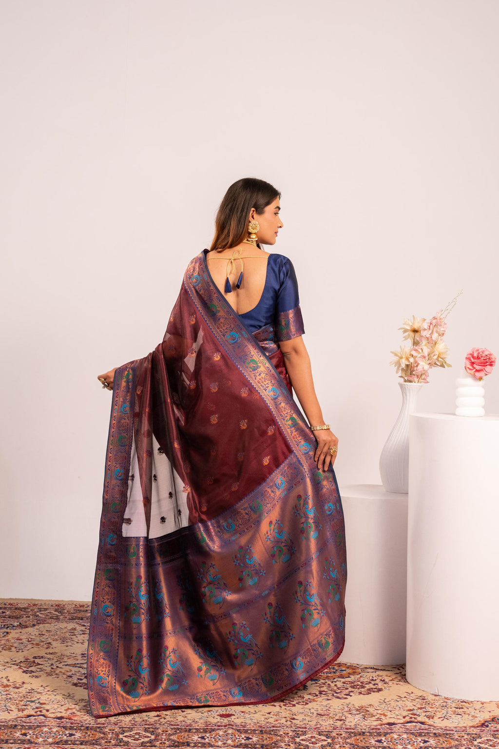 Jyoti Fashion Women's Coffee Soft Tissue Silk Zari Woven Saree with Blouse