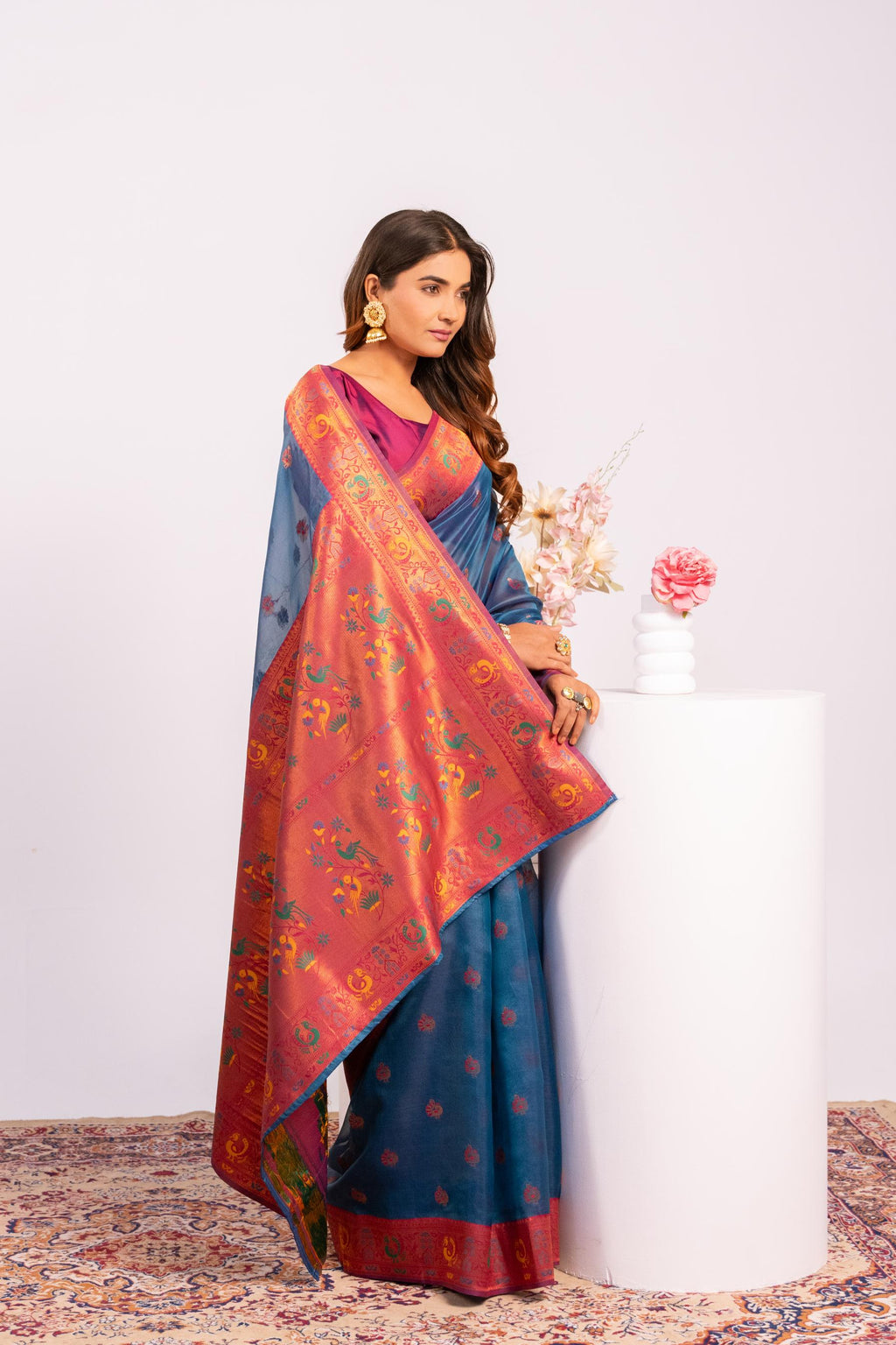 Jyoti Fashion Women's Rama Soft Tissue Silk Zari Woven Saree with Blouse